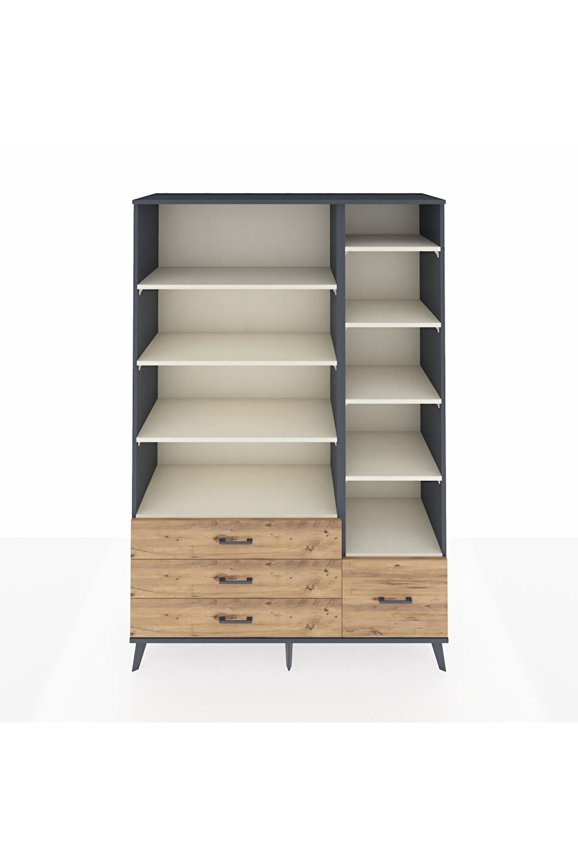 Hyperion Dolap 9 Raflı 4 Çekmeceli  132x44x195 Antrasit-Aytaşı/Çam