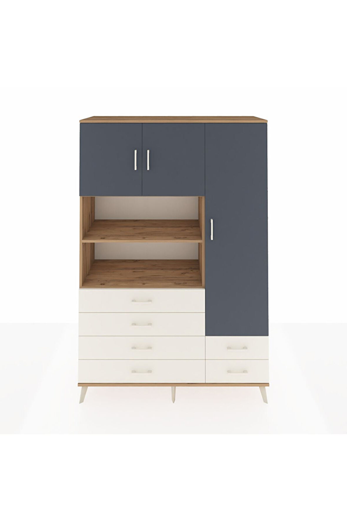 Hyperion Dolap 9 Raflı 6 Çekmeceli 3 Kapaklı 132x44x195 Çam-Antrasit/Aytaşı