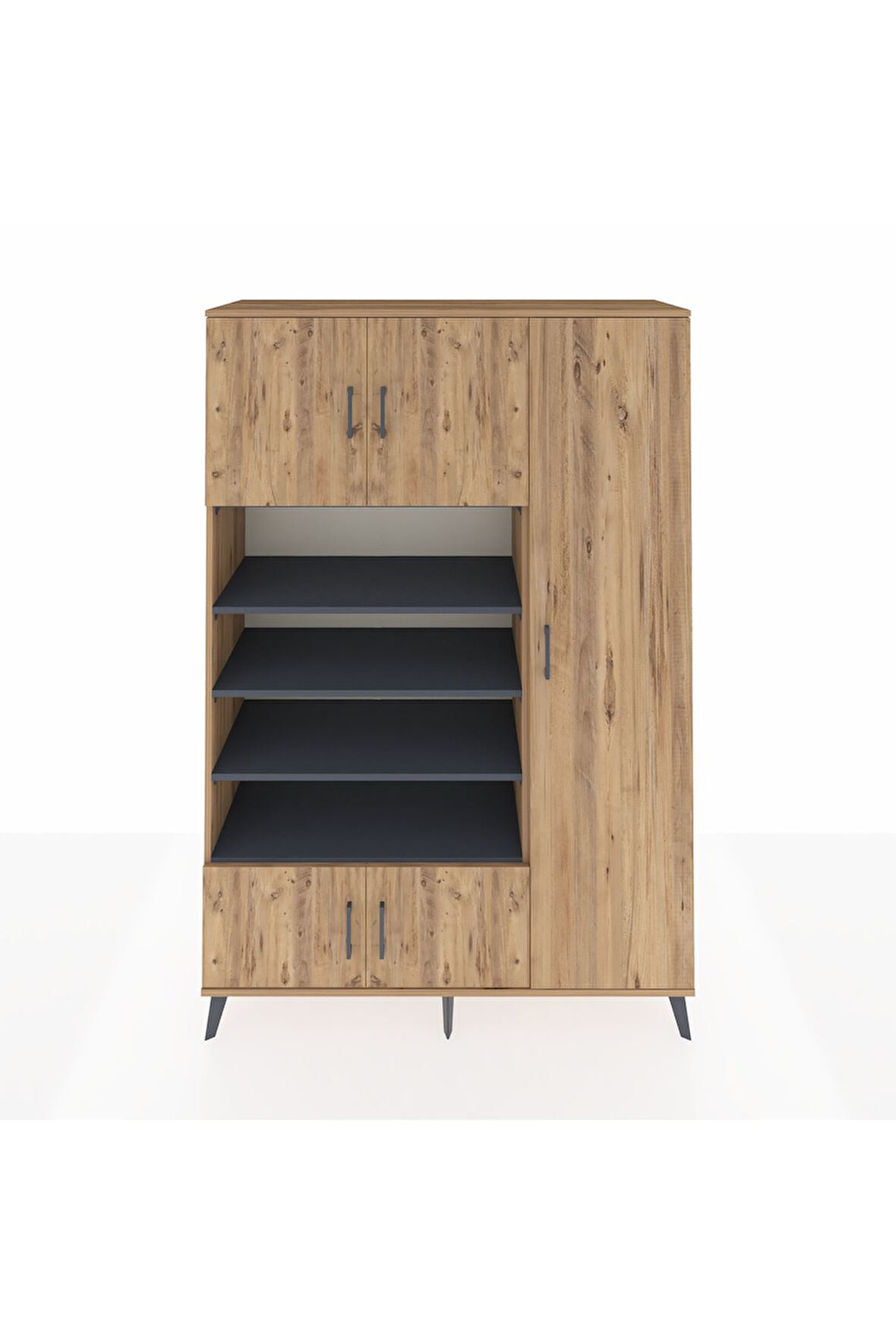 Hyperion Dolap 11 Raflı 5 Kapaklı 132x44x195 Çam-Çam/Antrasit