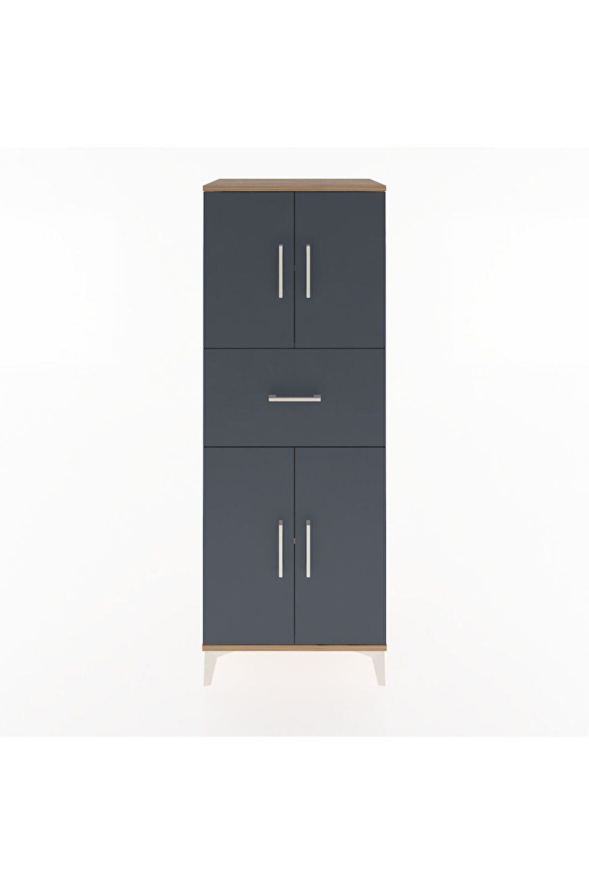 Hyperion Dolap 3 Raflı Tek Çekmeceli 4 Kapaklı 60x44x163 Çam-Antrasit
