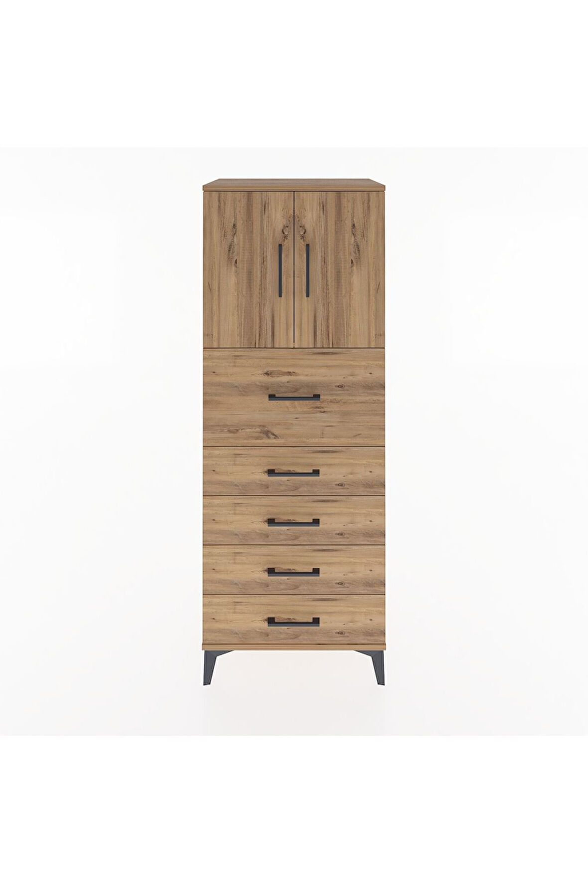 Hyperion Dolap 2 Raflı 5 Çekmeceli 2 Kapaklı 60x44x163 Çam-Çam