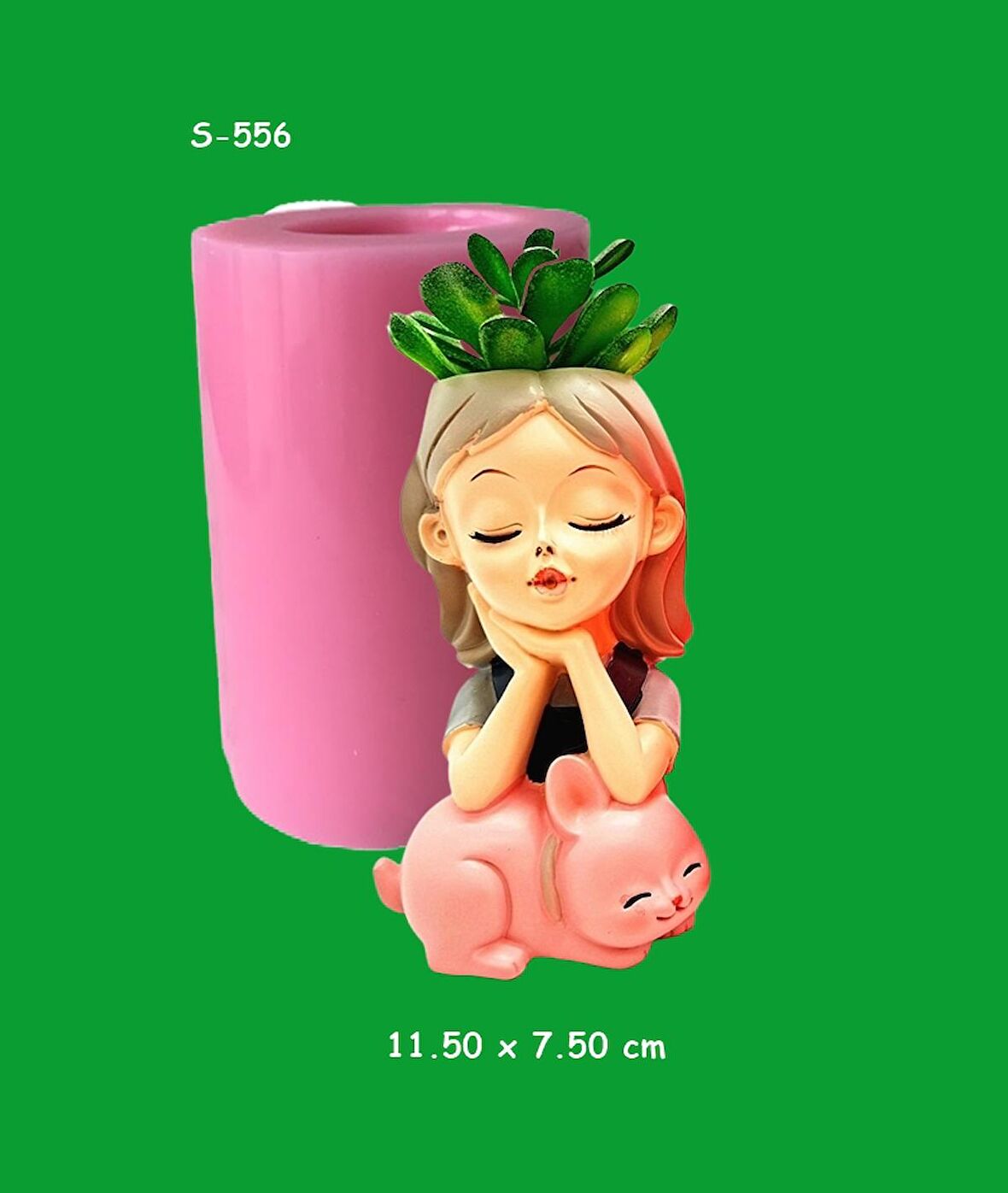Kedili Kız Saksı No:3 Silikon Kalıp
