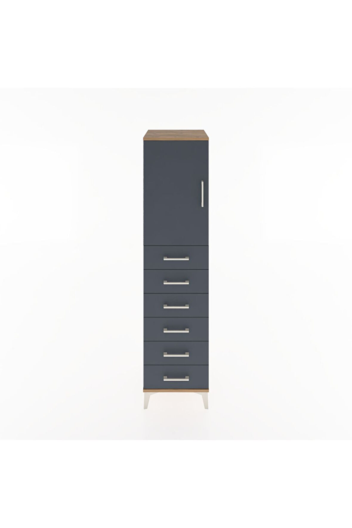 Hyperion Dolap Tek Raflı 6 Çekmeceli Tek Kapaklı 44x44x182 Çam-Antrasit