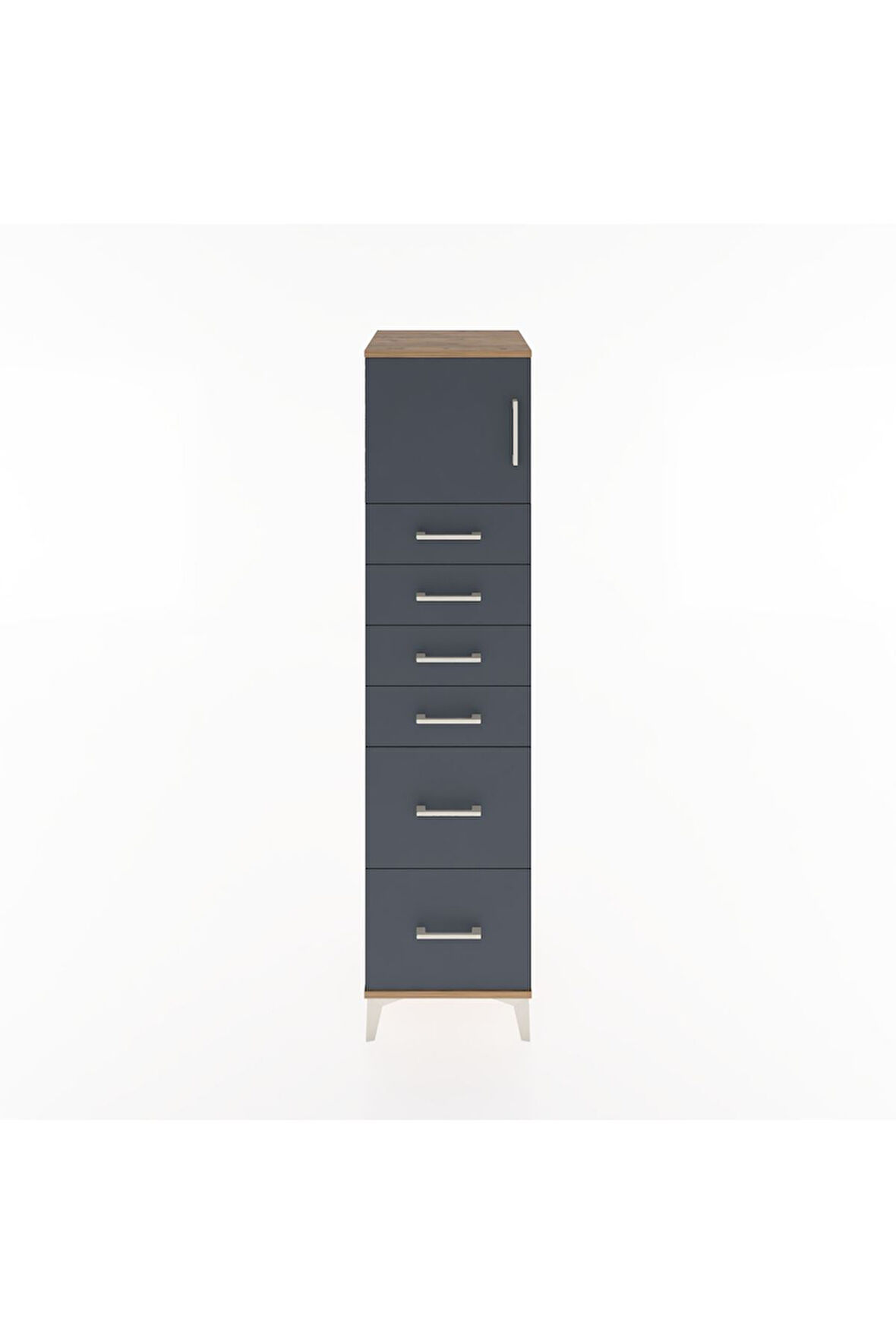 Hyperion Dolap Tek Raflı 6 Çekmeceli Tek Kapaklı 44x44x182 Çam-Antrasit