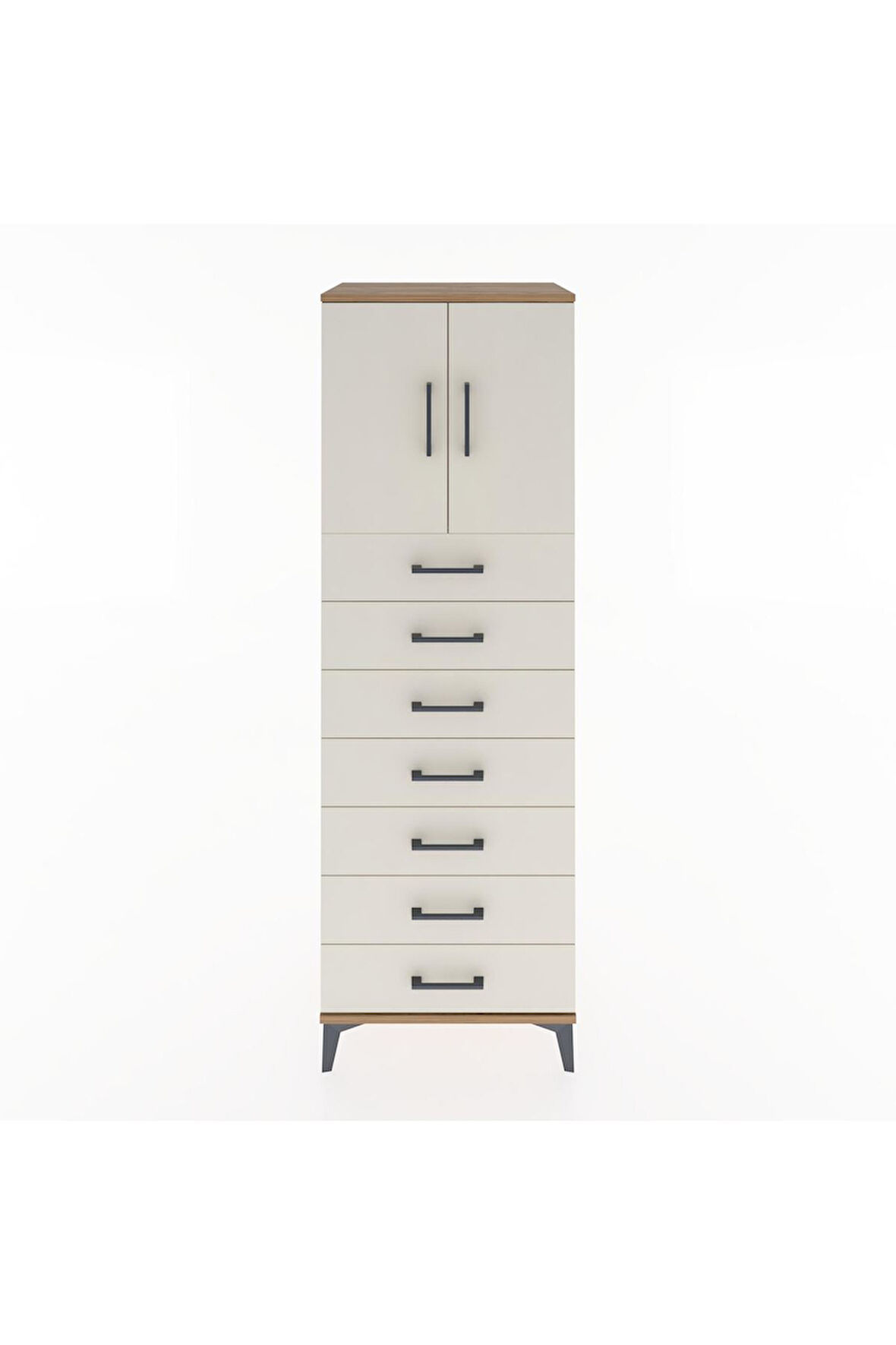 Hyperion Dolap Tek Raflı 7 Çekmeceli 2 Kapaklı 60x44x182 Çam-Aytaşı