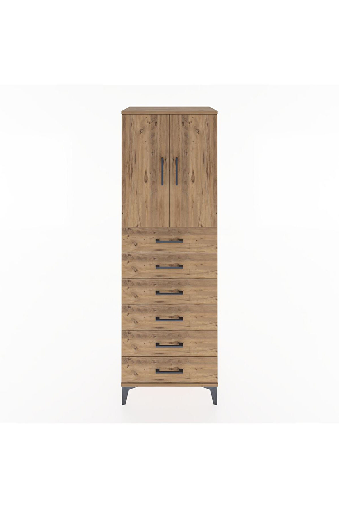 Hyperion Dolap Tek Raflı 6 Çekmeceli 2 Kapaklı 60x44x182 Çam-Çam