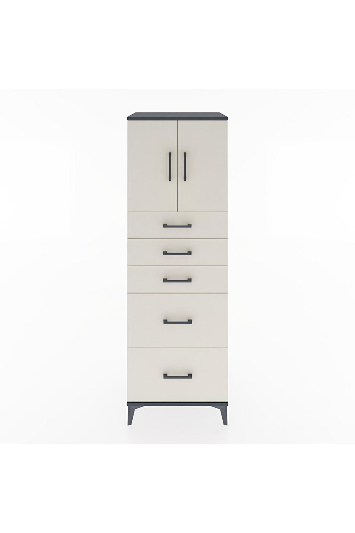 Hyperion Dolap Tek Raflı 5 Çekmeceli 2 Kapaklı 60x44x182 Antrasit-Aytaşı