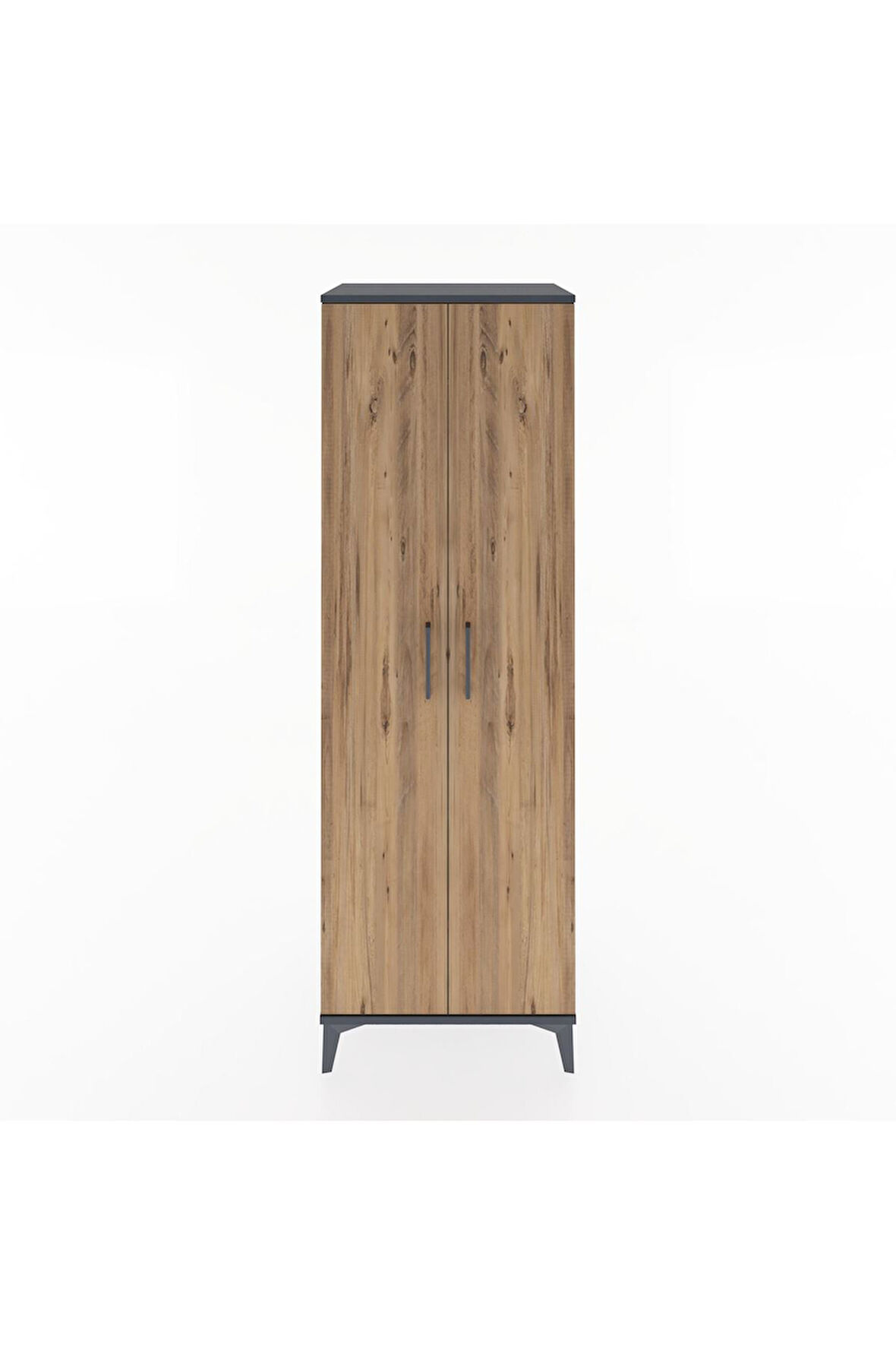 Hyperion Dolap 2 Raflı 2 Kapaklı Tek Askılı 60x44x182 Antrasit-Çam
