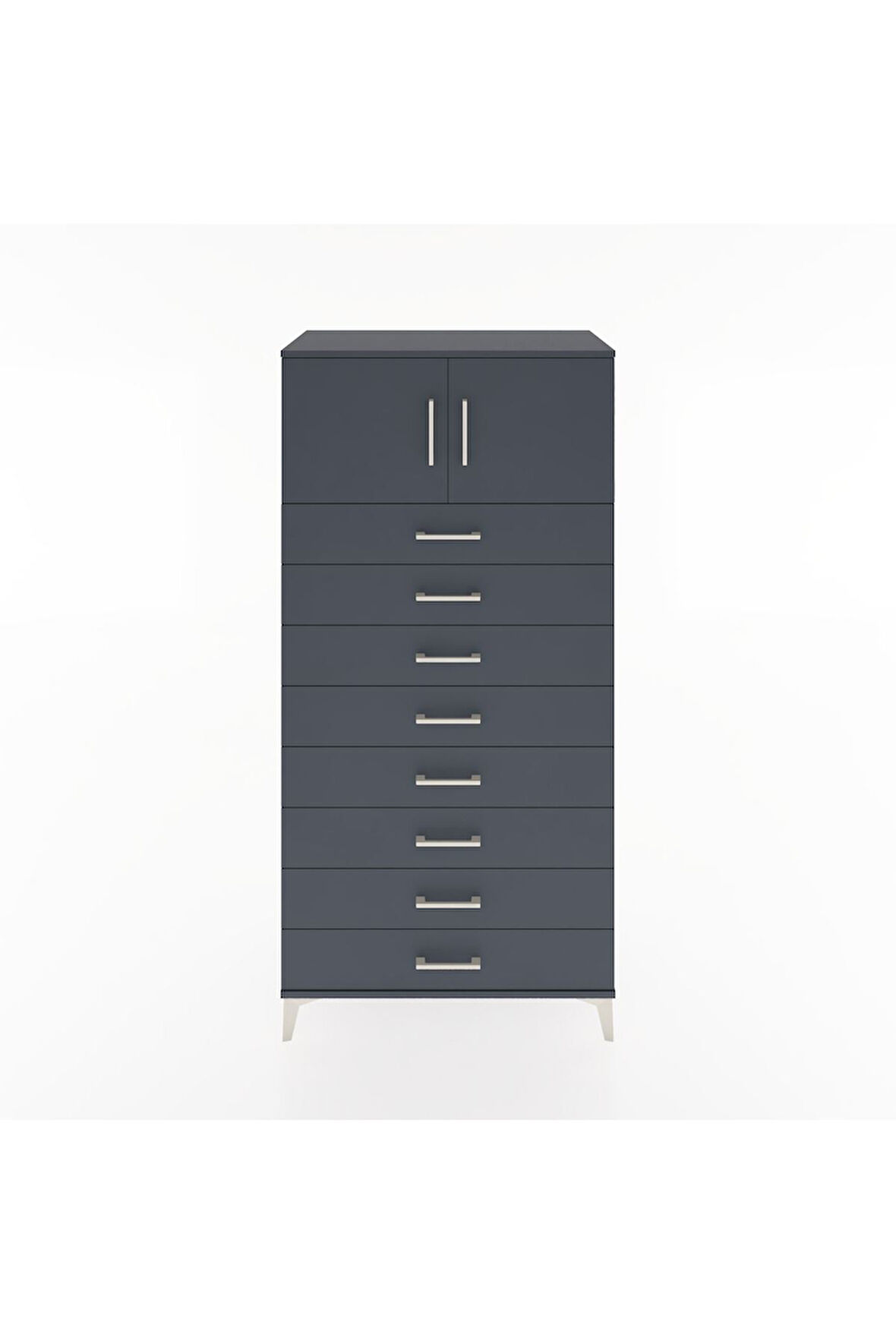 Hyperion Dolap Tek Raflı 8 Çekmeceli 2 Kapaklı 88x44x182 Antrasit-Antrasit