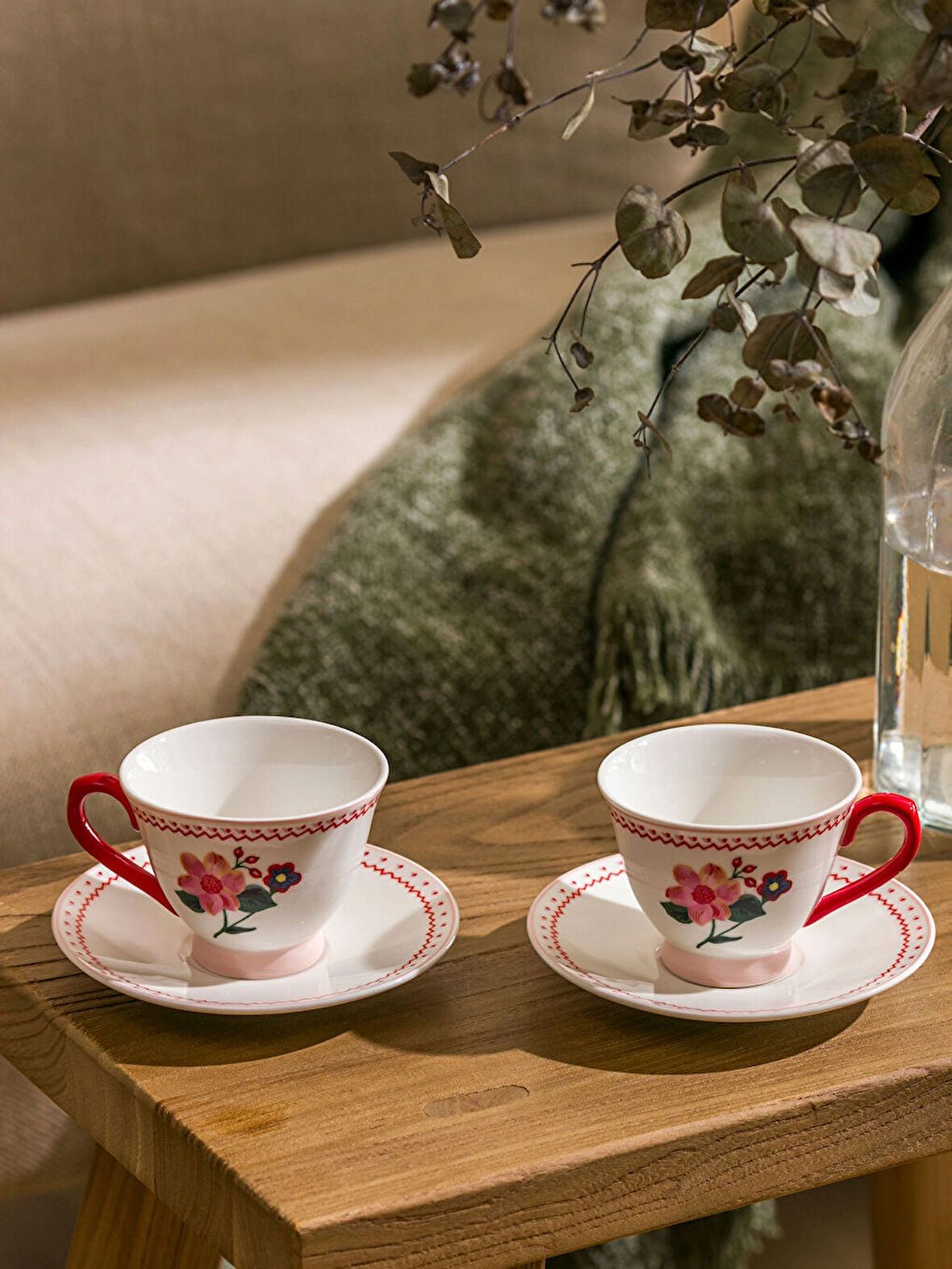 LCW HOME Pembe Çiçek Baskılı 2 Kişilik Porselen Kahve Fincan Takımı 90 ml