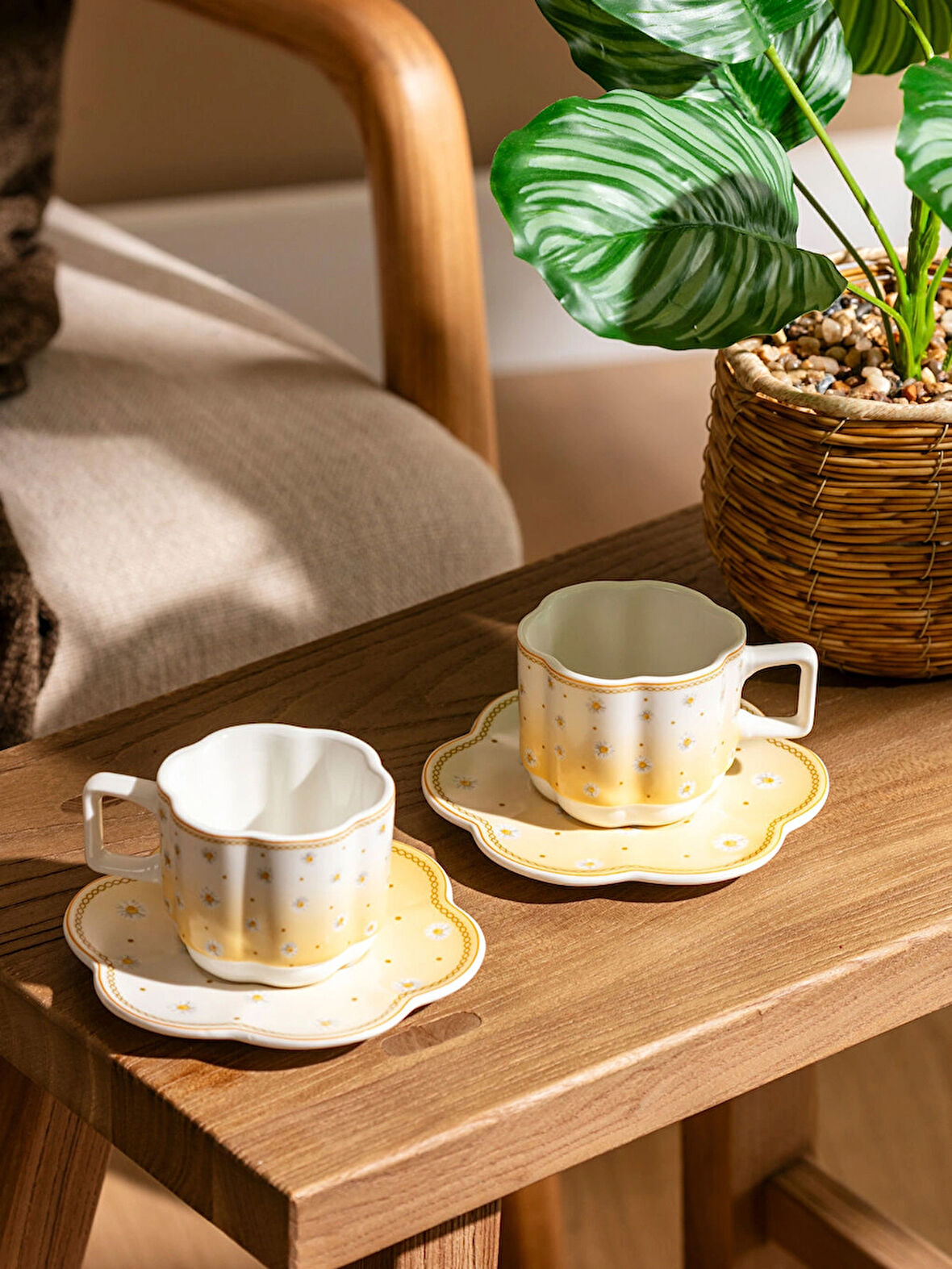 LCW HOME Sari Çiçek Baskılı 2 Kişilik Porselen Kahve Fincan Takımı 90 ml