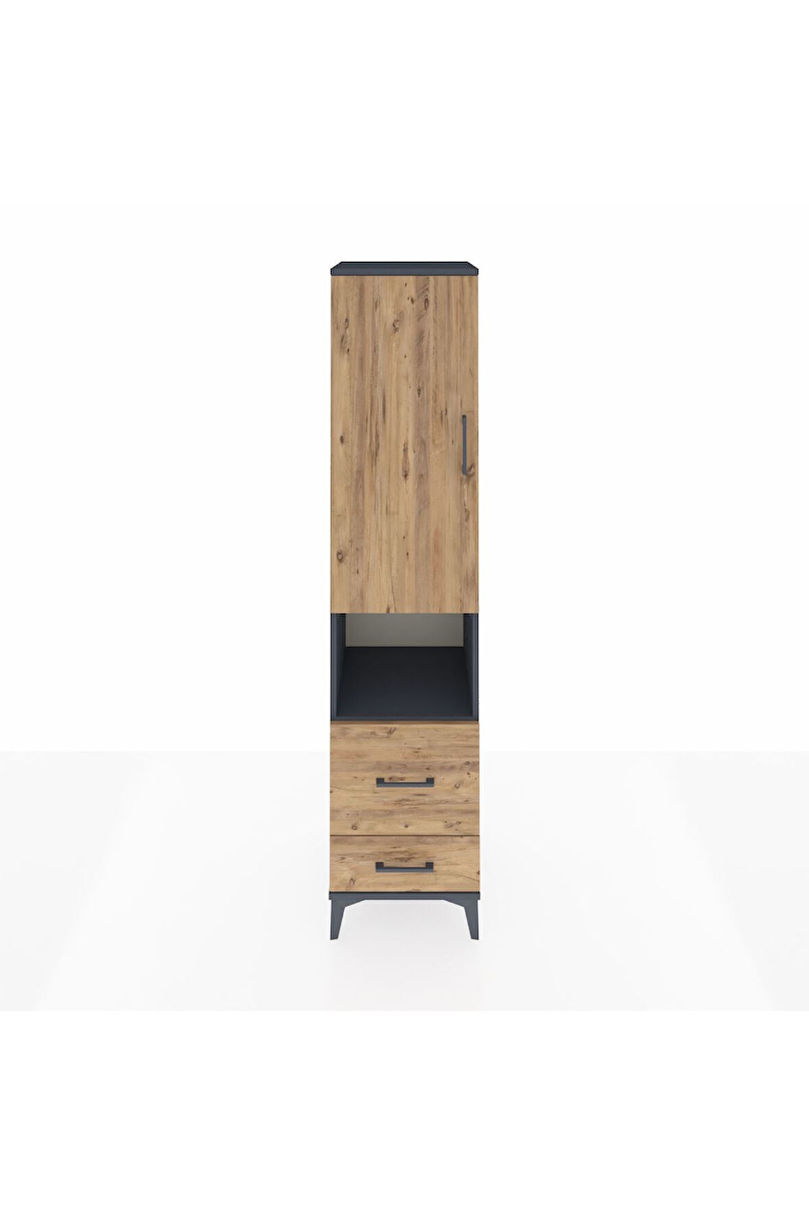 Hyperion Dolap 2 Raflı 2 Çekmeceli Tek Askılı 44x44x195 Antrasit-Çam