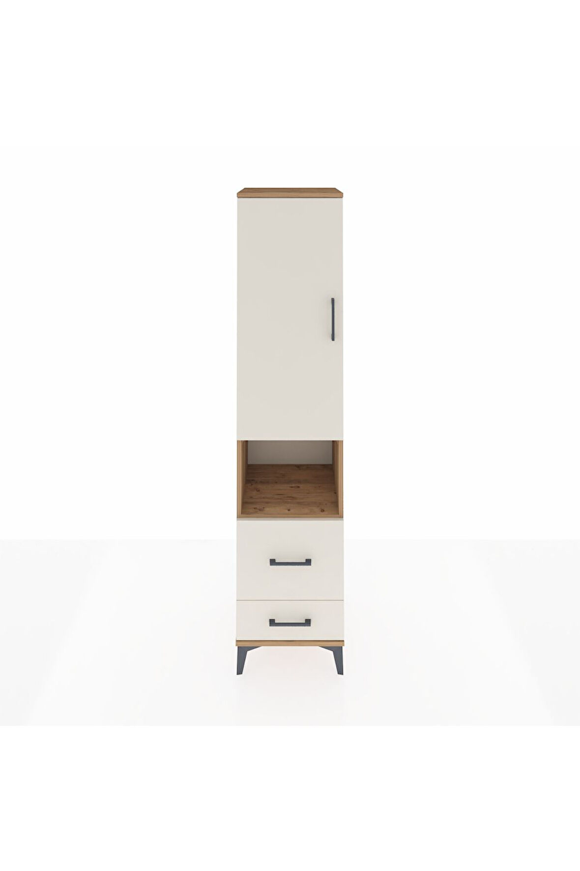 Hyperion Dolap 4 Raflı 2 Çekmeceli Tek Kapaklı 44x44x195 Çam-Aytaşı