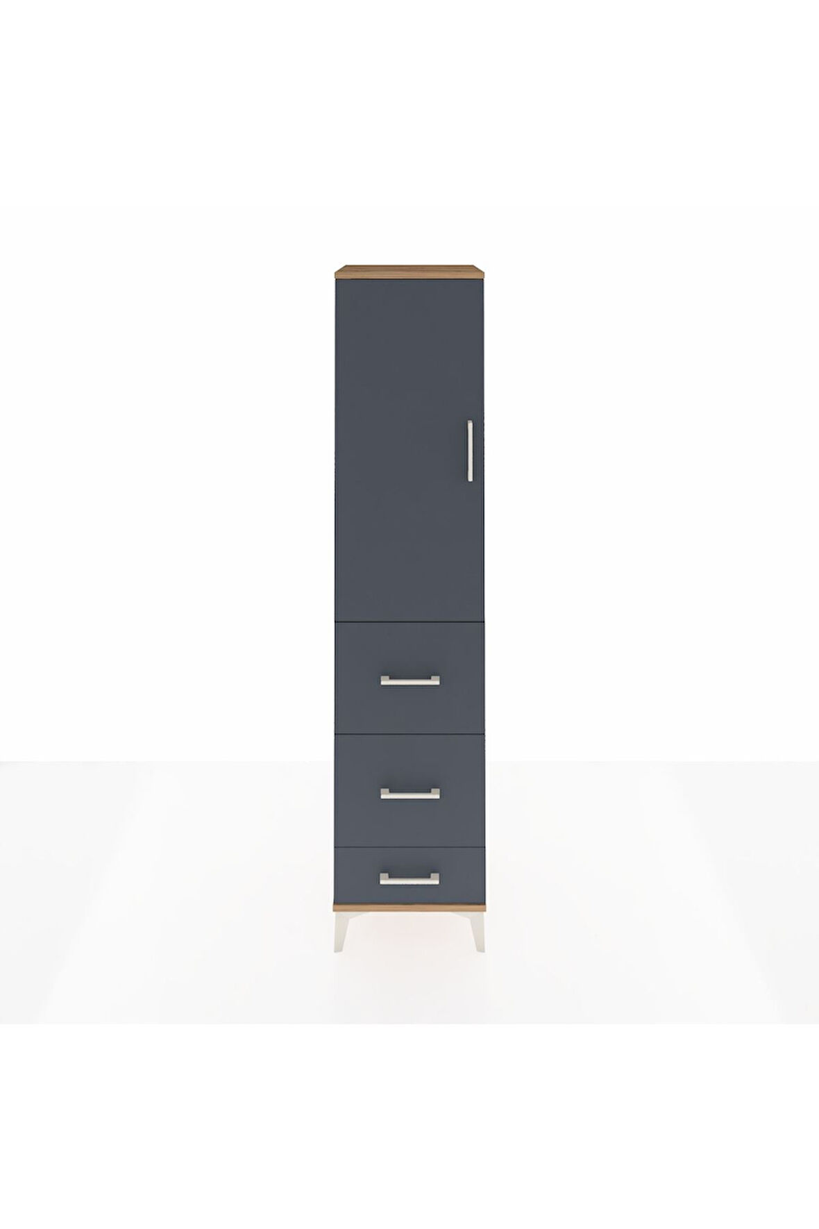Hyperion Dolap Tek Raflı 3 Çekmeceli Tek Askılı 44x44x195 Çam-Antrasit
