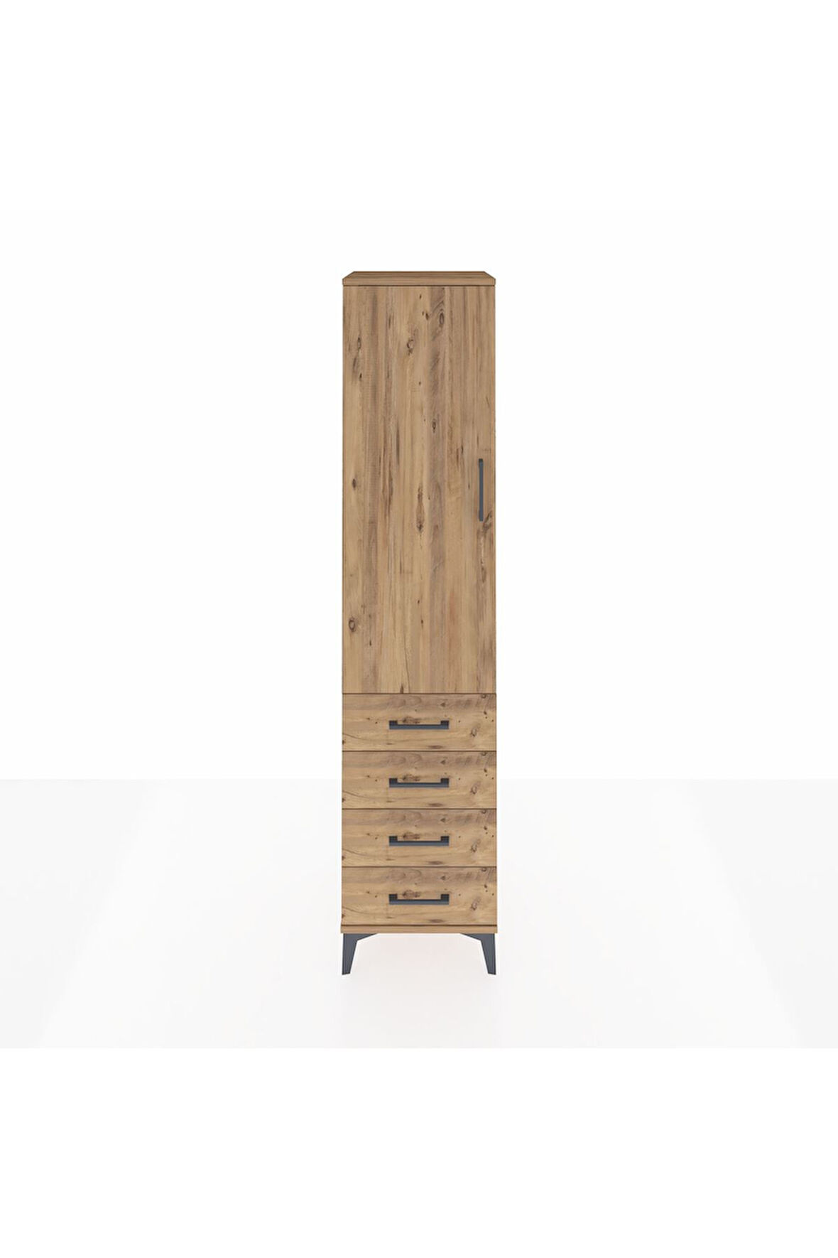 Hyperion Dolap 3 Raflı 4 Çekmeceli Tek Kapaklı 44x44x195 Çam-Çam