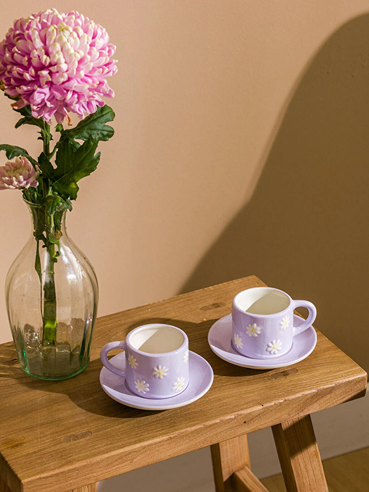 LCW HOME Lila Çiçek Baskılı 2 Kişilik Porselen Kahve Fincan Takımı 100 ml