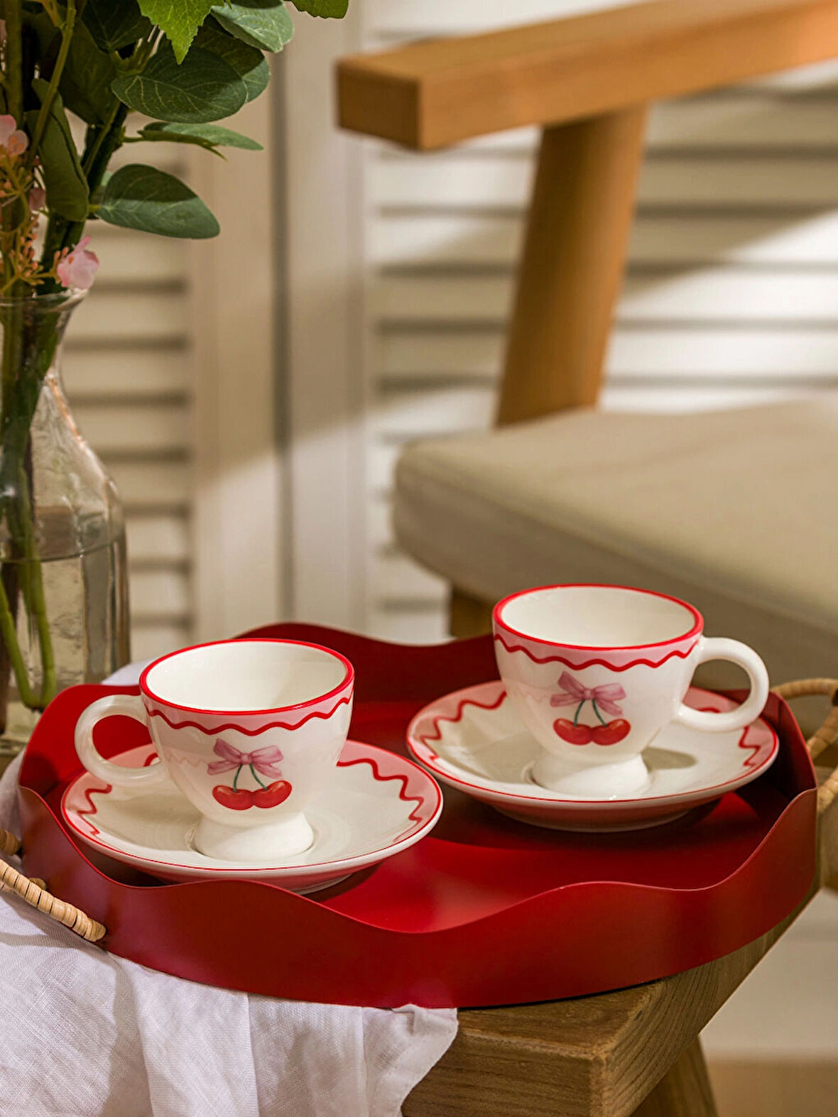 LCW HOME Kirmizi Kiraz Baskılı 2 Kişilik Porselen Kahve Fincan Takımı 90 ml