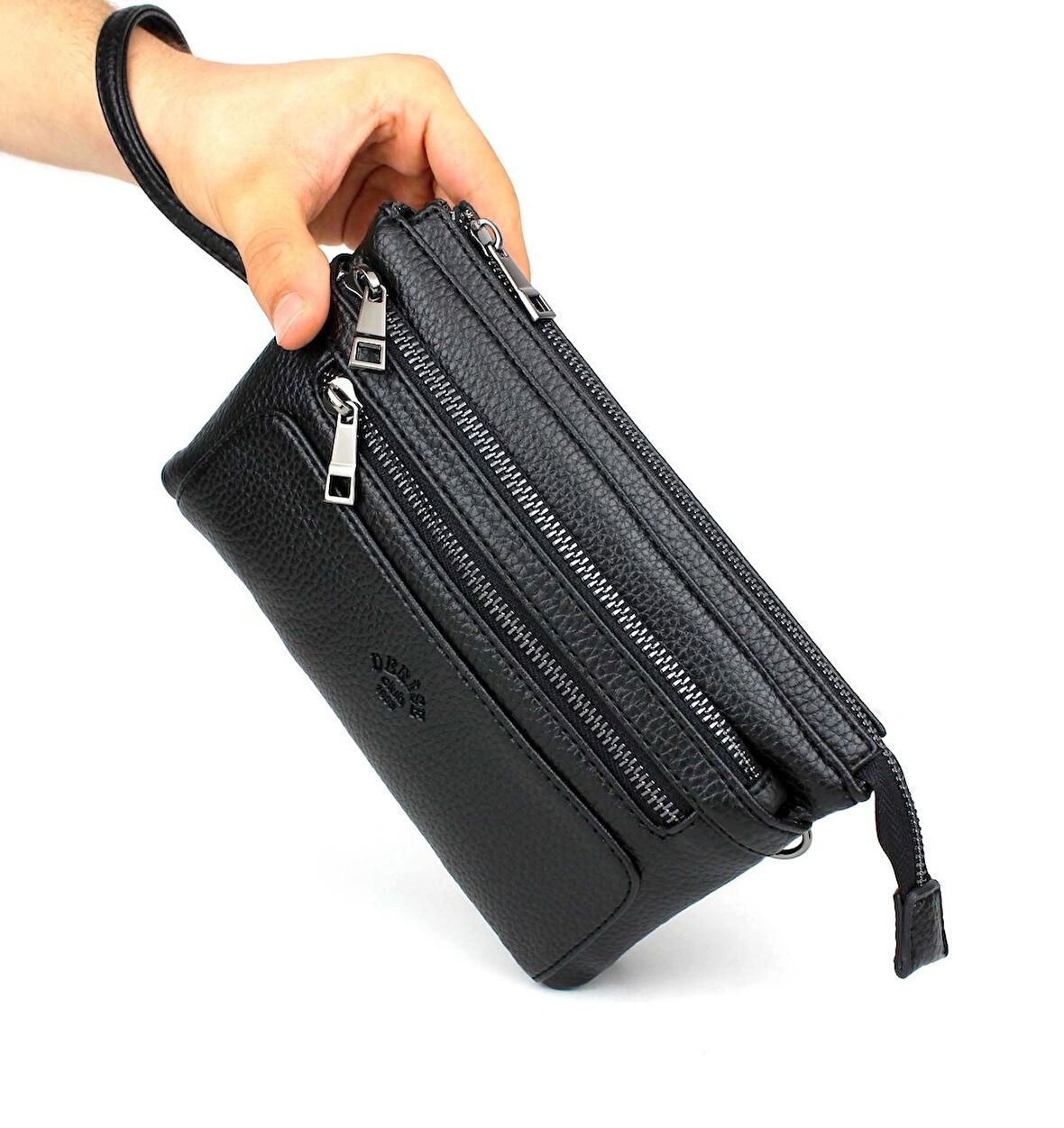 Erkek Siyah Çok Bölmeli Bileklik Kemerli Portföy Çanta El Çantası