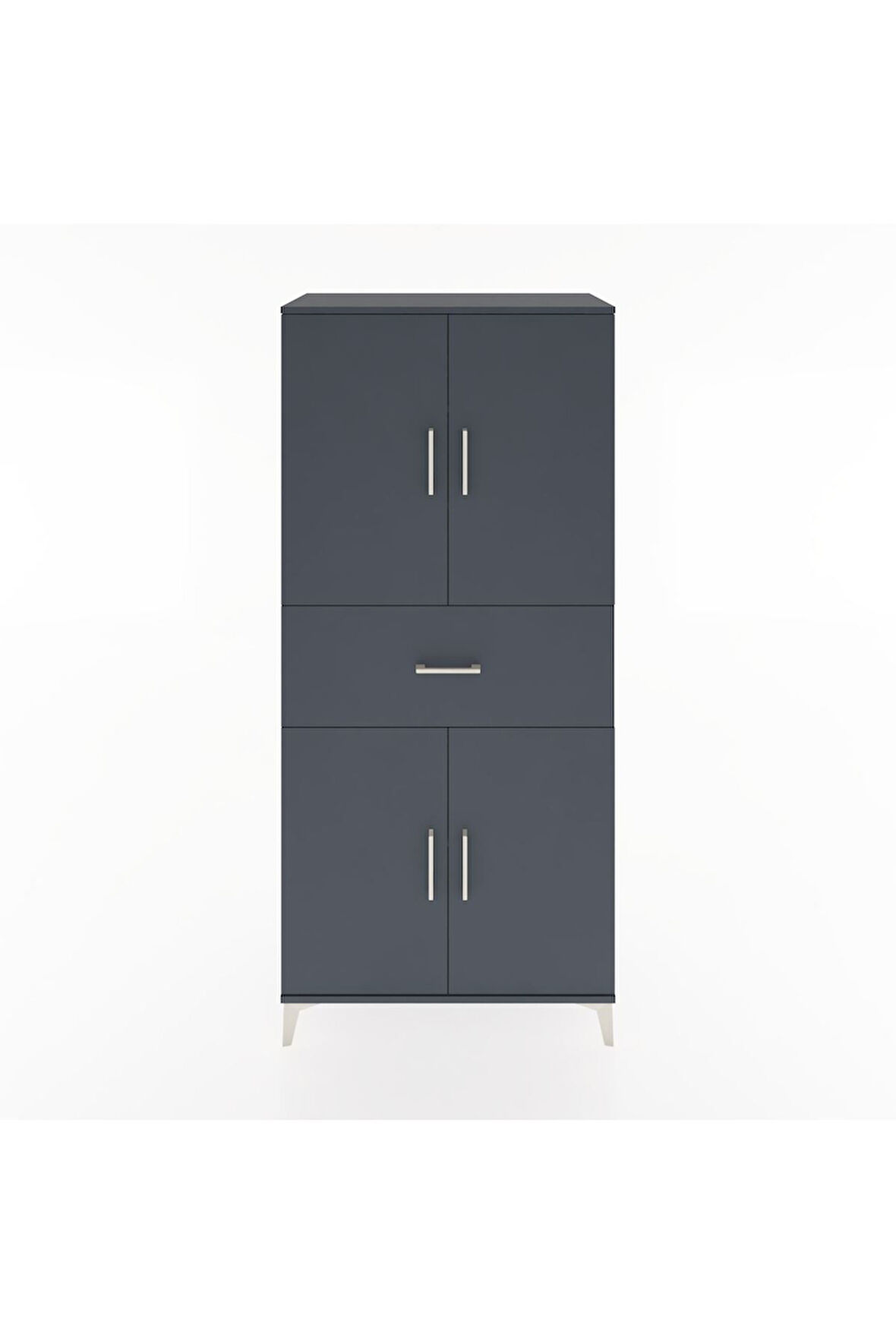 Hyperion Dolap 4 Raflı Tek Çekmeceli 4 Kapaklı 88x44x195 Antrasit-Antrasit