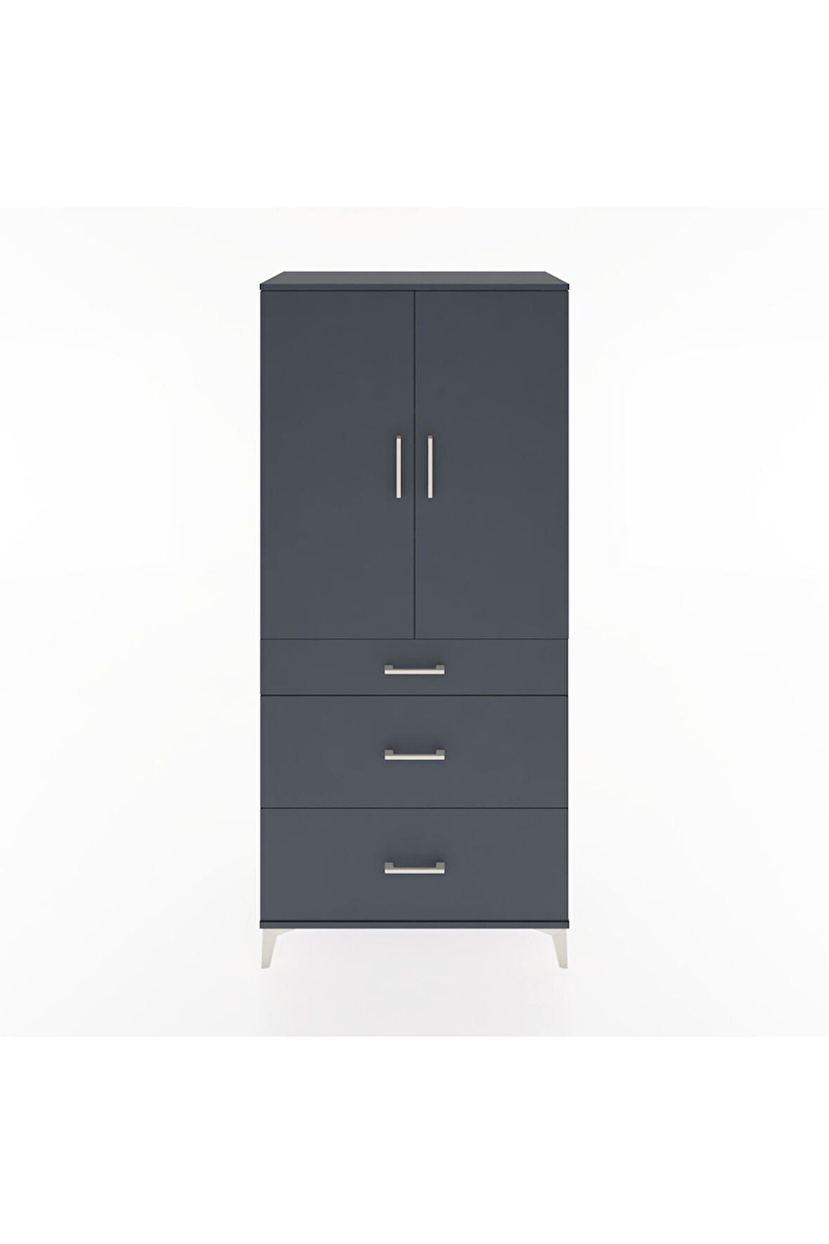 Hyperion Dolap 3 Raflı 3 Çekmeceli 2 Kapaklı 88x44x195 Antrasit-Antrasit
