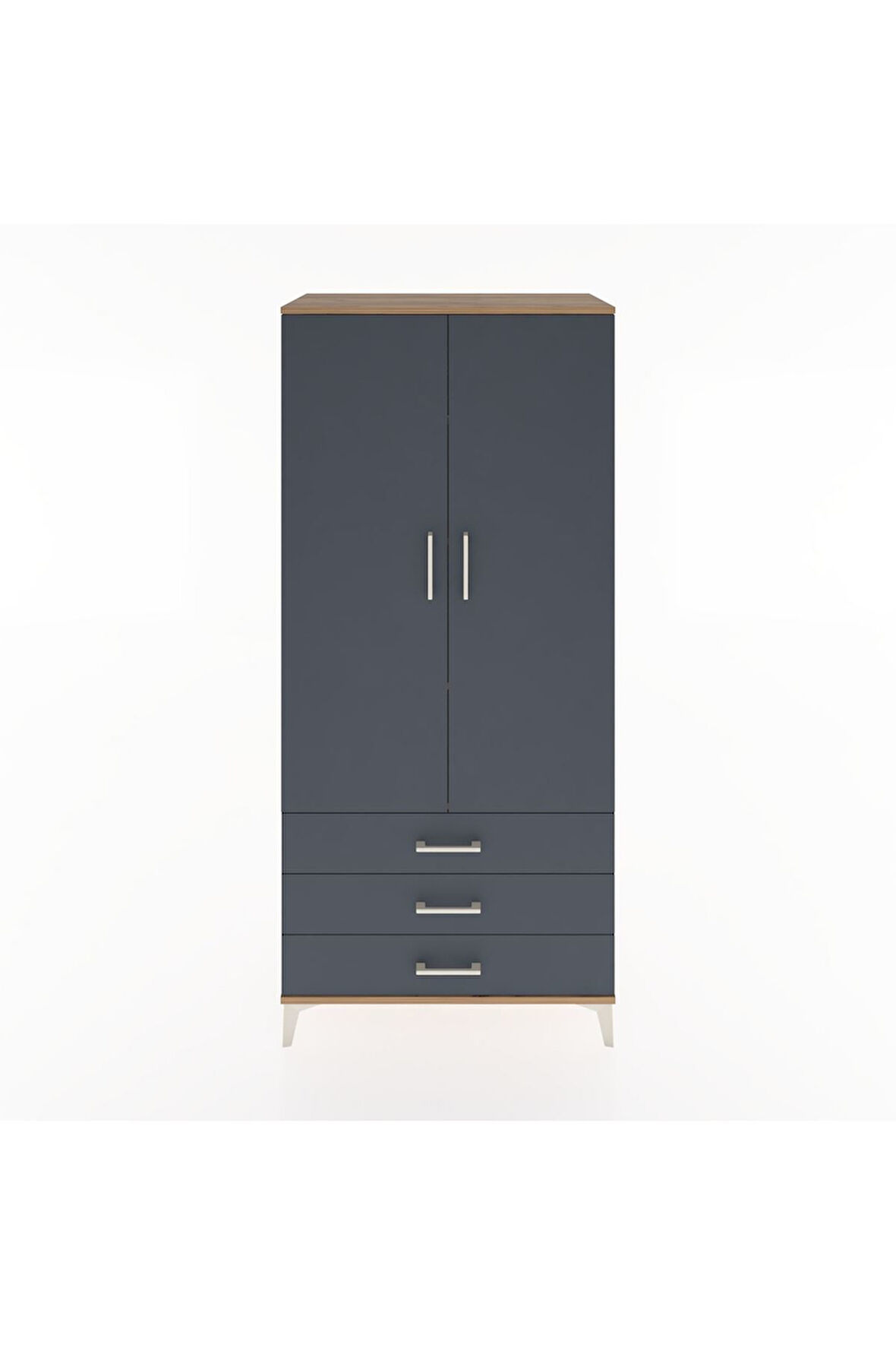 Hyperion Dolap 4 Raflı 3 Çekmeceli 2 Kapaklı 88x44x195 Çam-Antrasit
