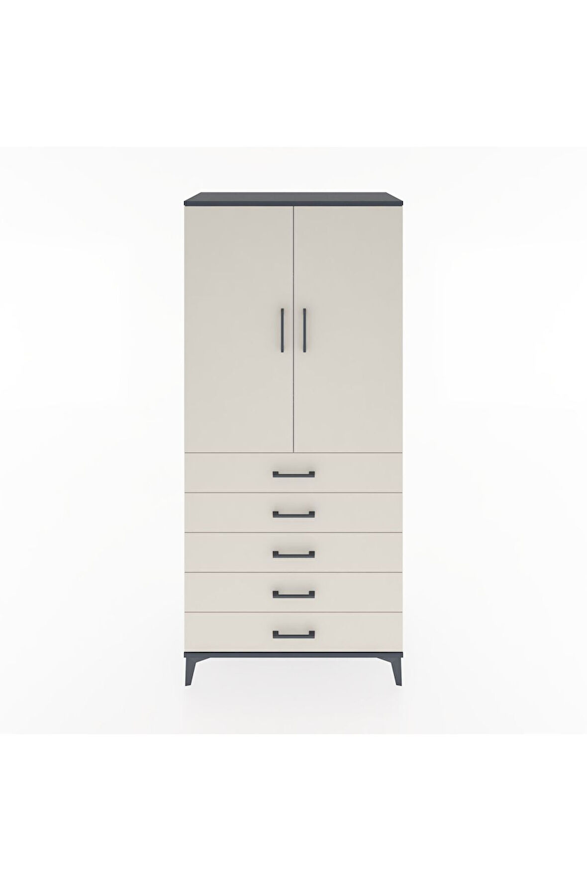 Hyperion Dolap 3 Raflı 5 Çekmeceli 2 Kapaklı 88x44x195 Antrasit-Aytaşı