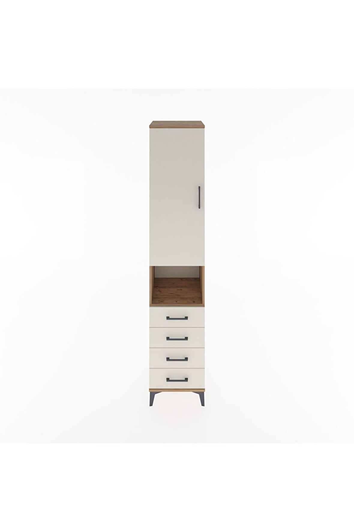 Hyperion Dolap 4 Raflı 4 Çekmeceli Tek Kapaklı 44x44x221 Çam-Aytaşı