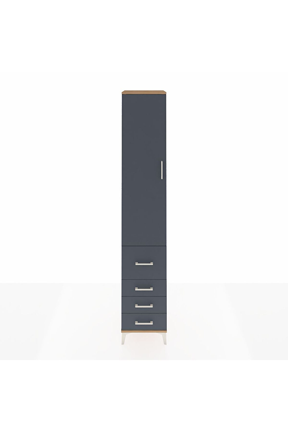 Hyperion Dolap 4 Raflı 4 Çekmeceli Tek Kapaklı 44x44x243 Çam-Antrasit