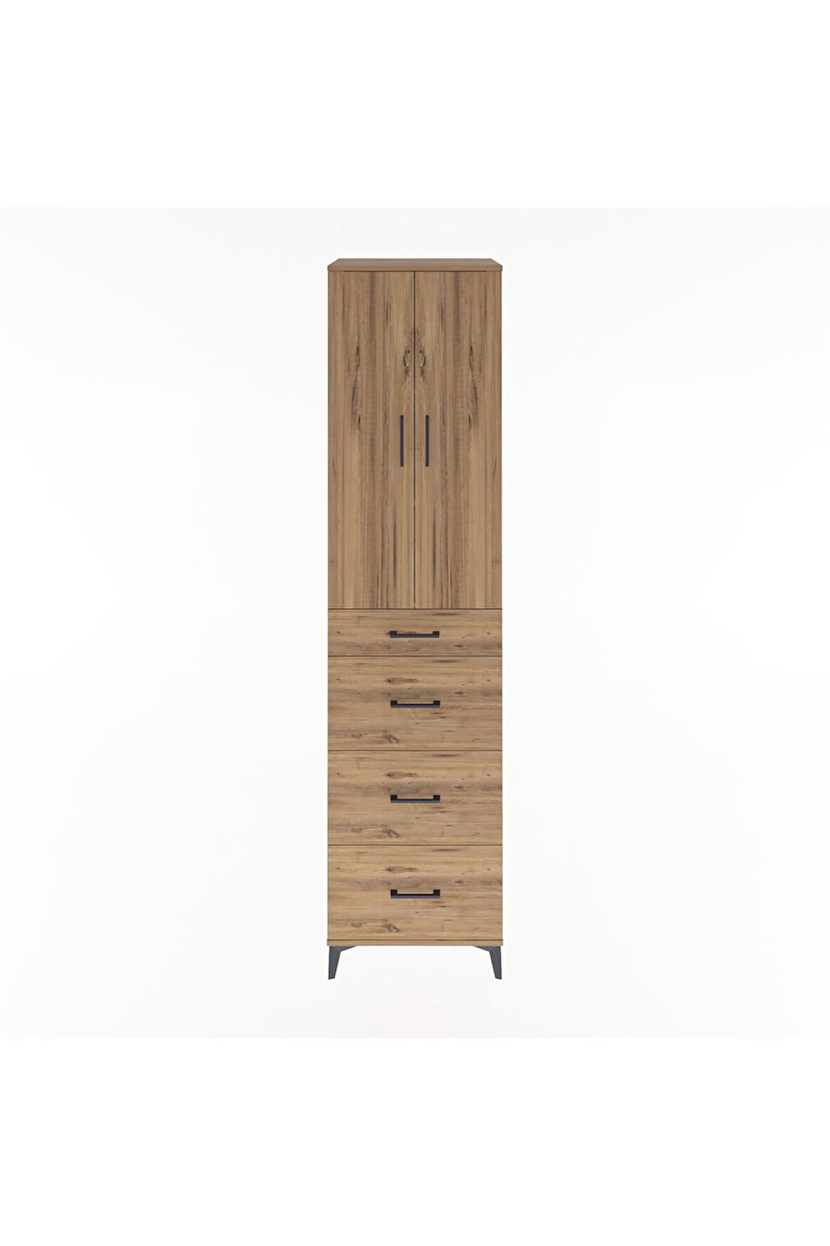 Hyperion Dolap 3 Raflı 4 Çekmeceli 2 Kapaklı 60x44x243 Çam-Çam