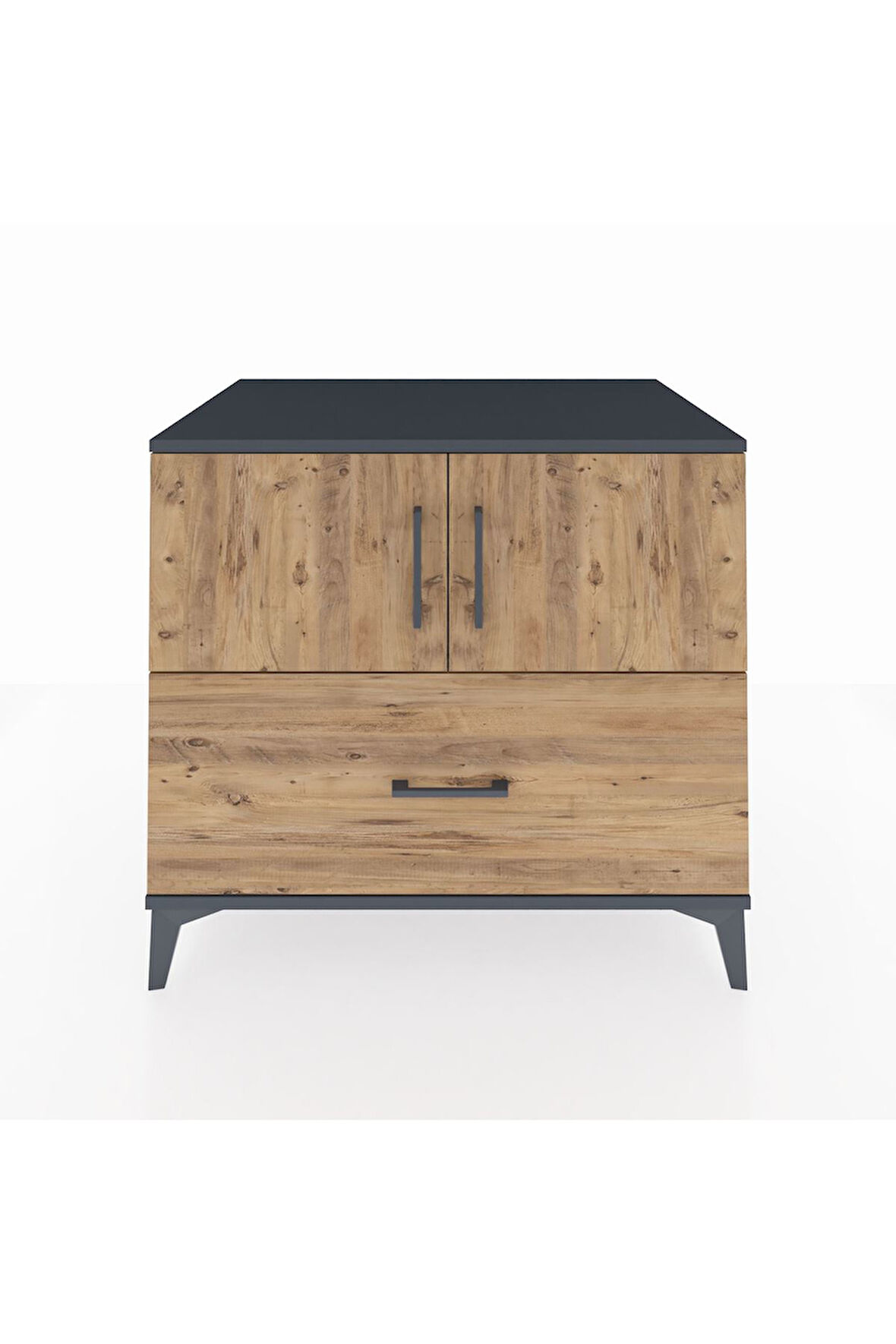 Kronos Şifonyer 2 Raflı Tek Çekmeceli 2 Kapaklı 88x59x80 Antrasit-Çam