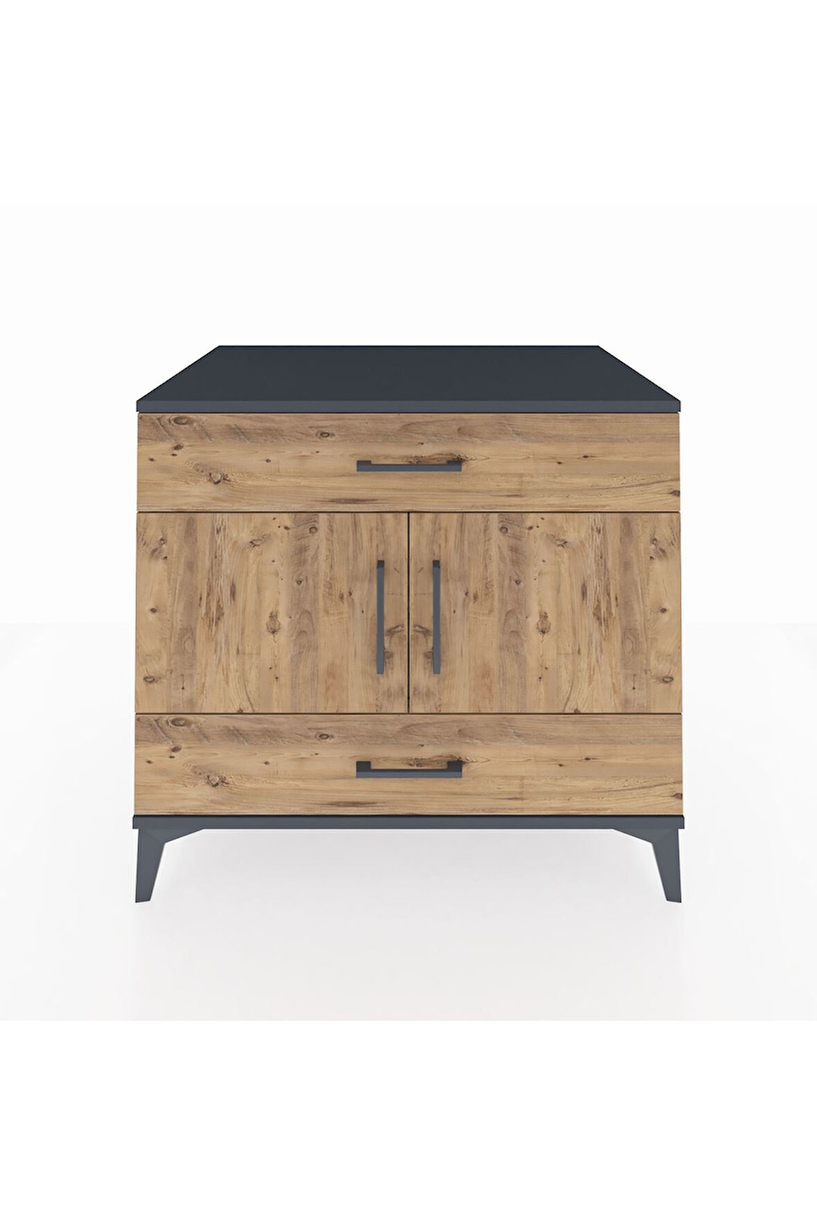 Kronos Şifonyer 2 Raflı 2 Çekmeceli 2 Kapaklı 88x59x80 Antrasit-Çam