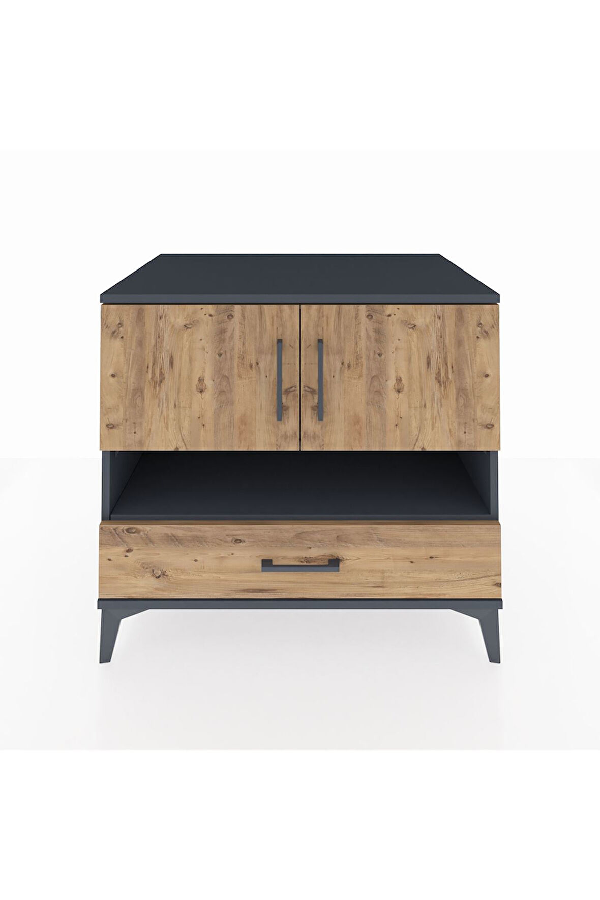 Kronos Şifonyer 3 Raflı Tek Çekmeceli 2 Kapaklı 88x59x80 Antrasit-Çam