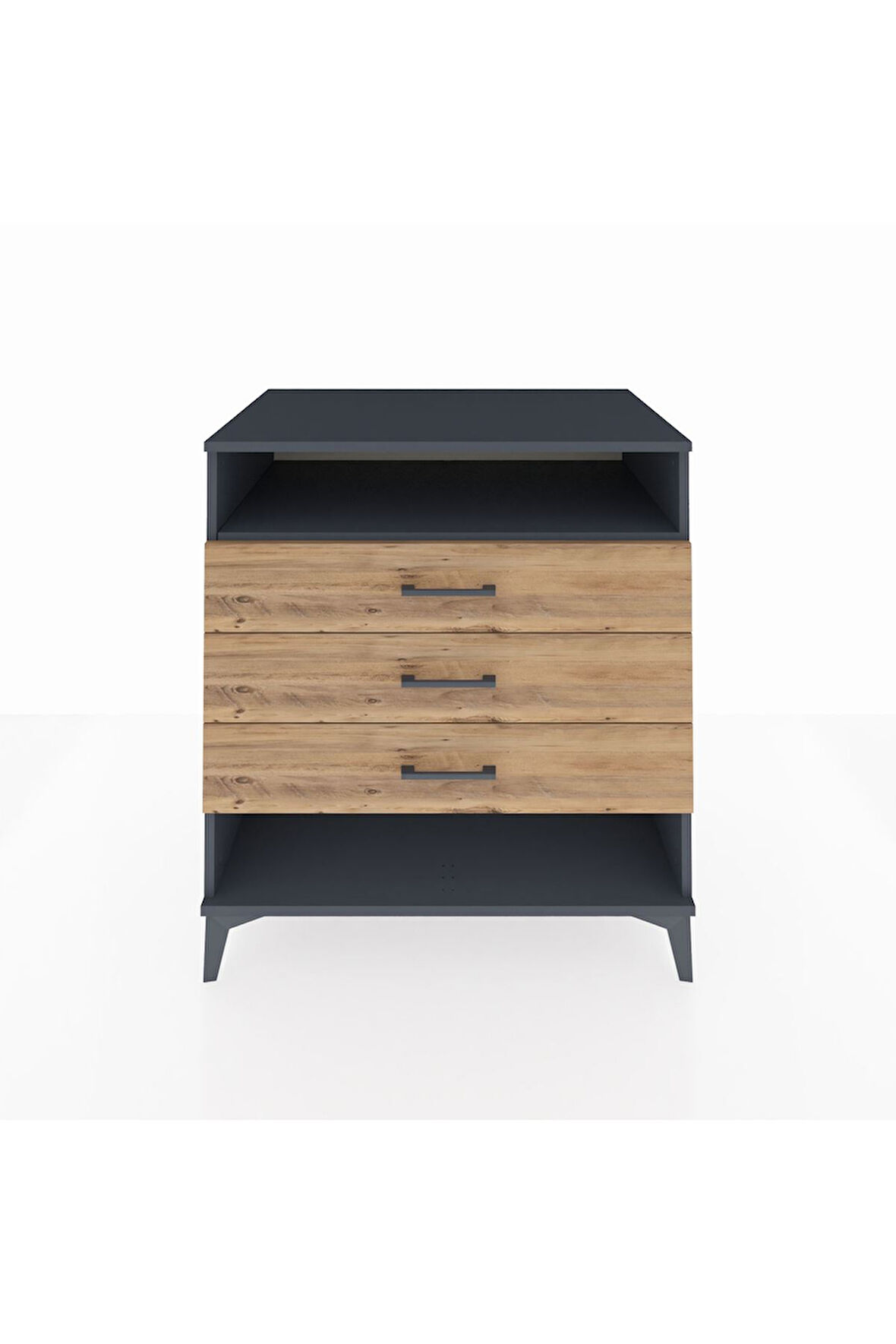 Kronos Şifonyer Tek Raflı 3 Çekmeceli 88x59x96 Antrasit-Çam