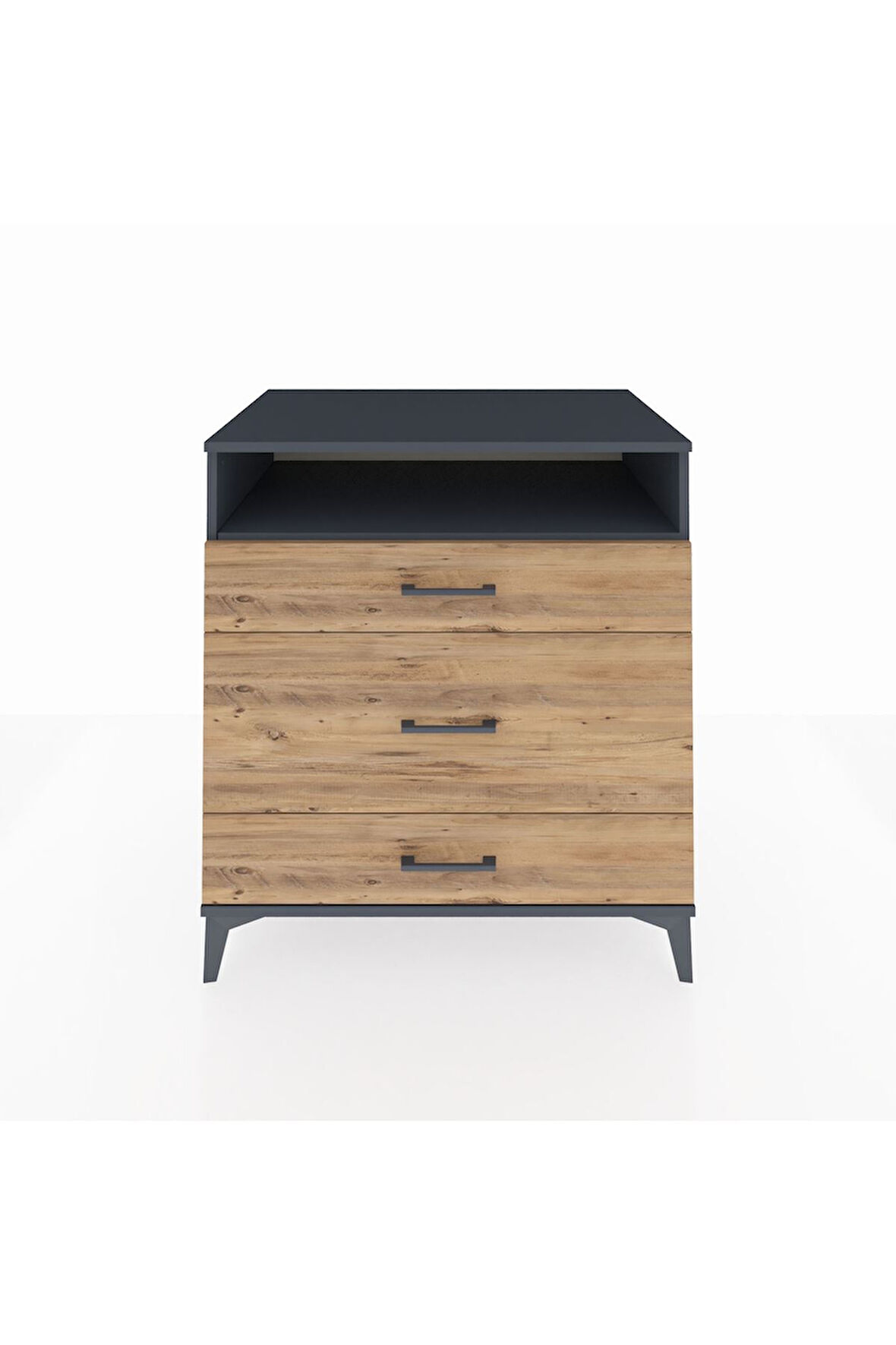 Kronos Şifonyer Tek Raflı 3 Çekmeceli 88x59x96 Antrasit-Çam