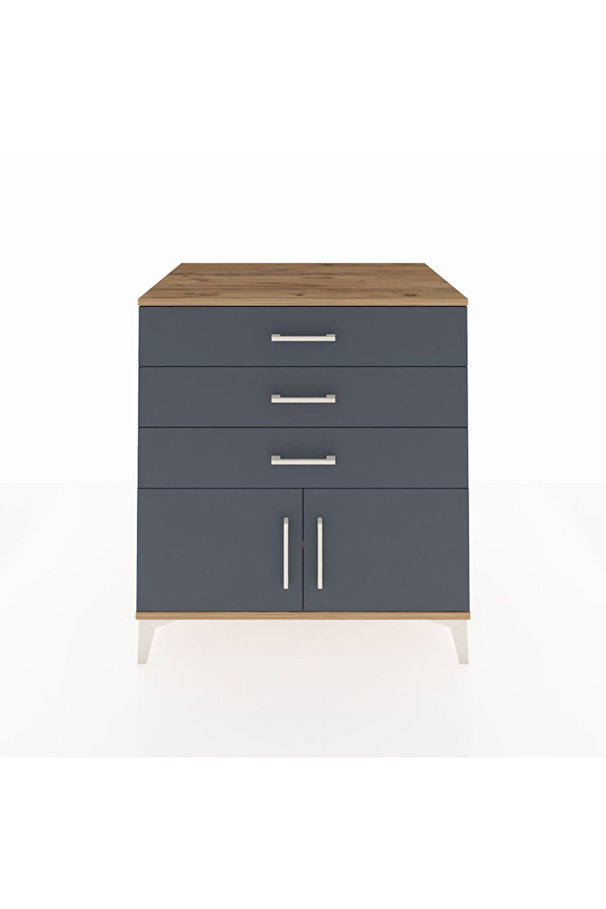 Kronos Şifonyer Tek Raflı 3 Çekmeceli 2 Kapaklı 88x59x96 Çam-Antrasit