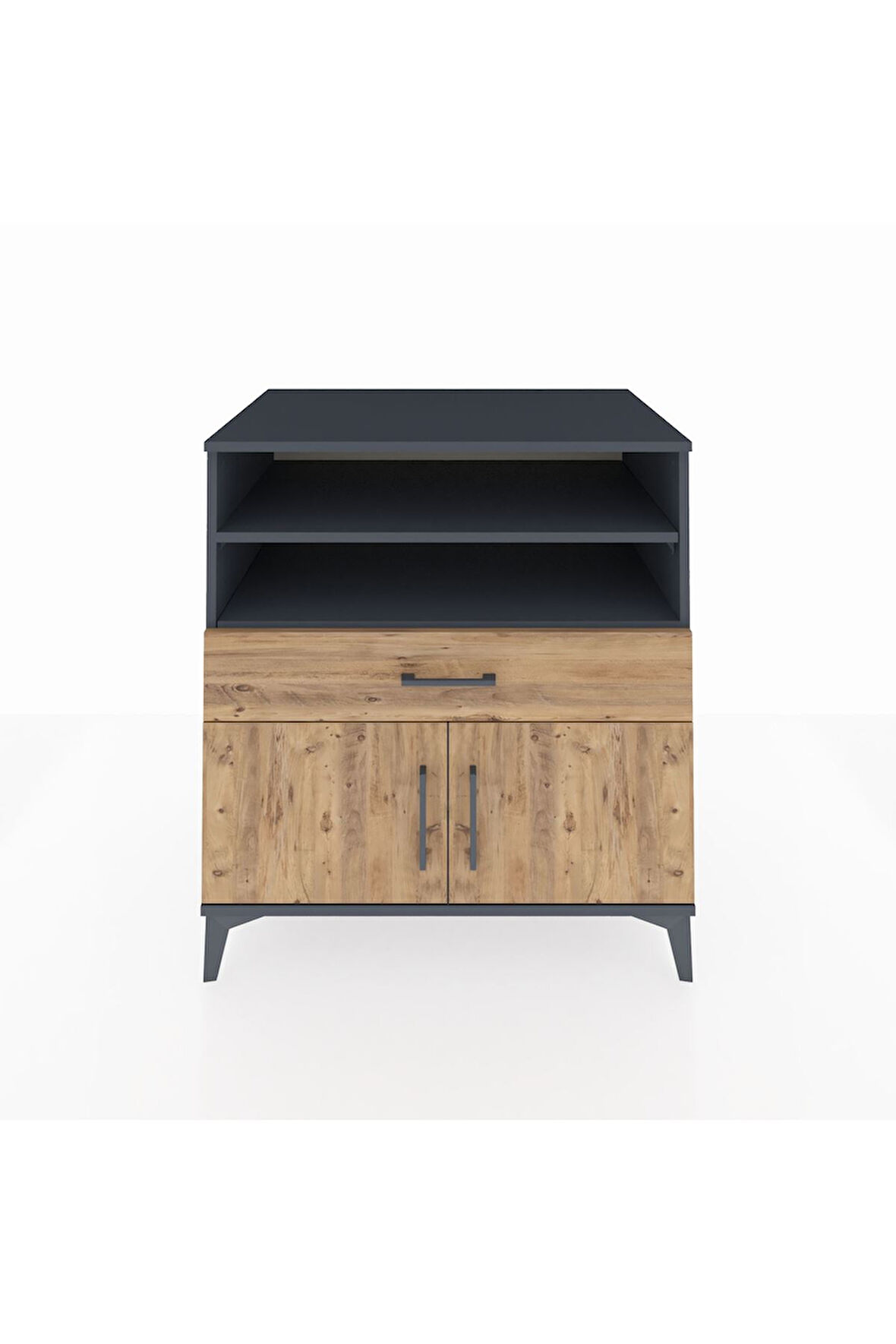 Kronos Şifonyer 3 Raflı Tek Çekmeceli 2 Kapaklı 88x59x96 Antrasit-Çam