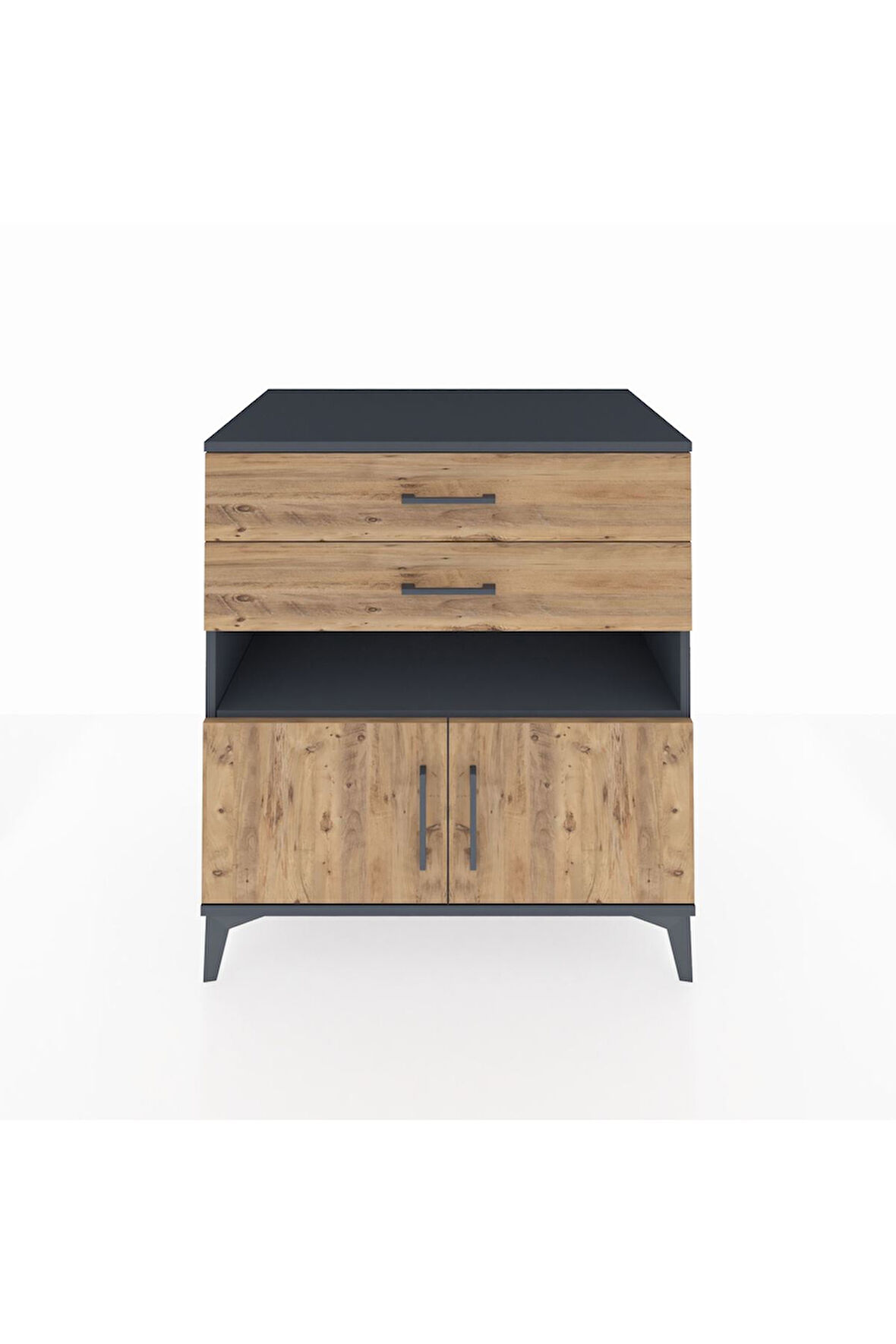 Kronos Şifonyer 2 Raflı 2 Çekmeceli 2 Kapaklı 88x59x96 Antrasit-Çam