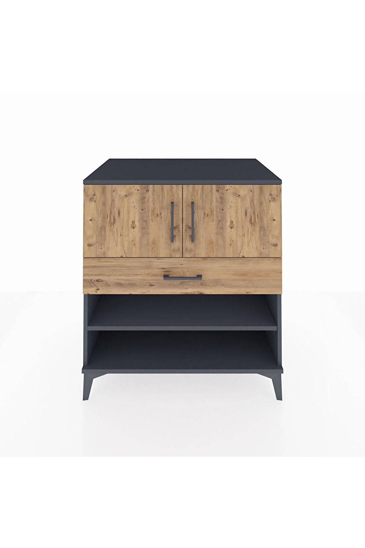 Kronos Şifonyer 3 Raflı Tek Çekmeceli 2 Kapaklı 88x59x96 Antrasit-Çam