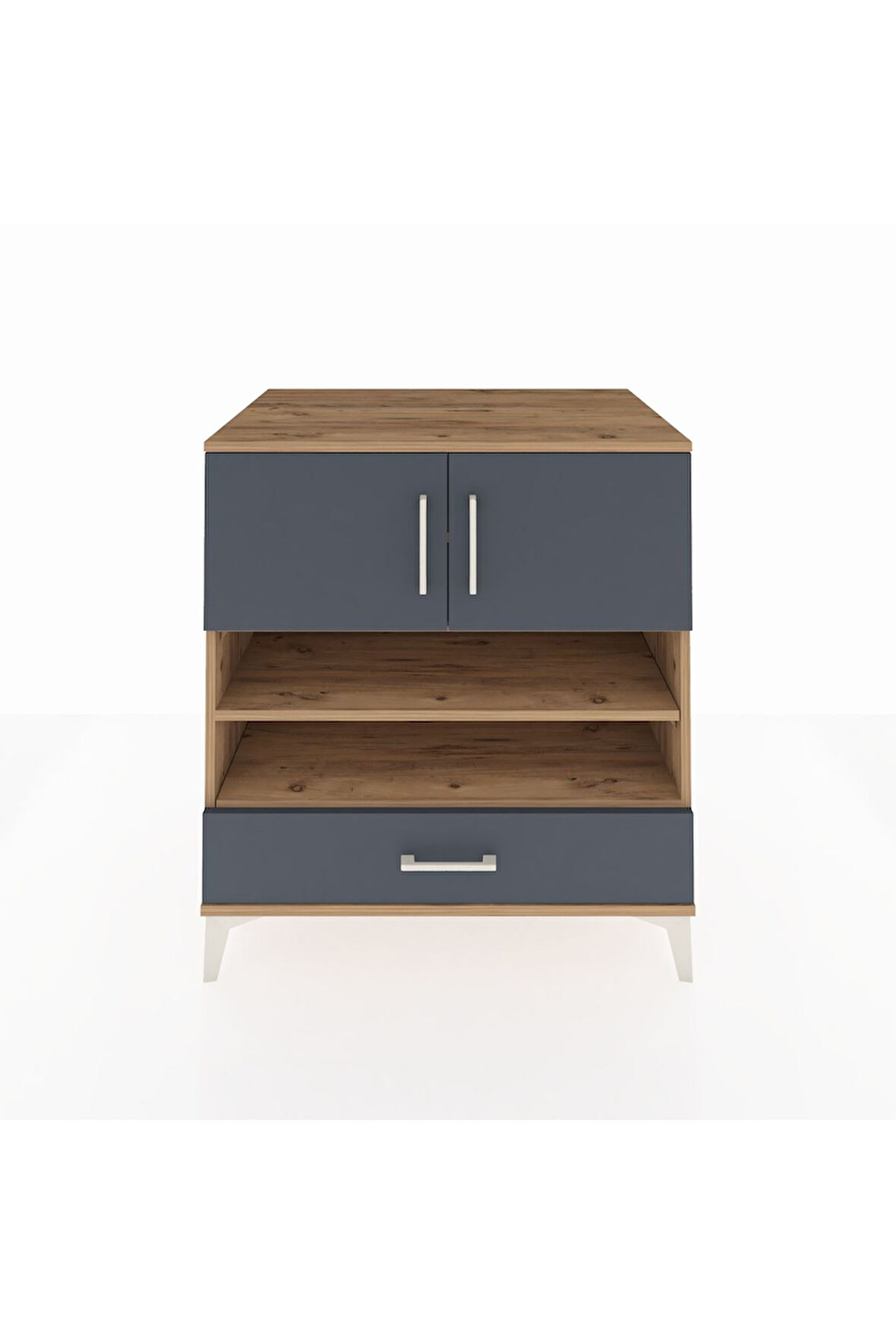 Kronos Şifonyer 4 Raflı Tek Çekmeceli 2 Kapaklı 88x59x96 Çam-Antrasit