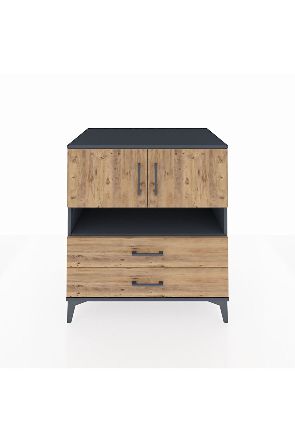 Kronos Şifonyer 3 Raflı 2 Çekmeceli 2 Kapaklı 88x59x96 Antrasit-Çam