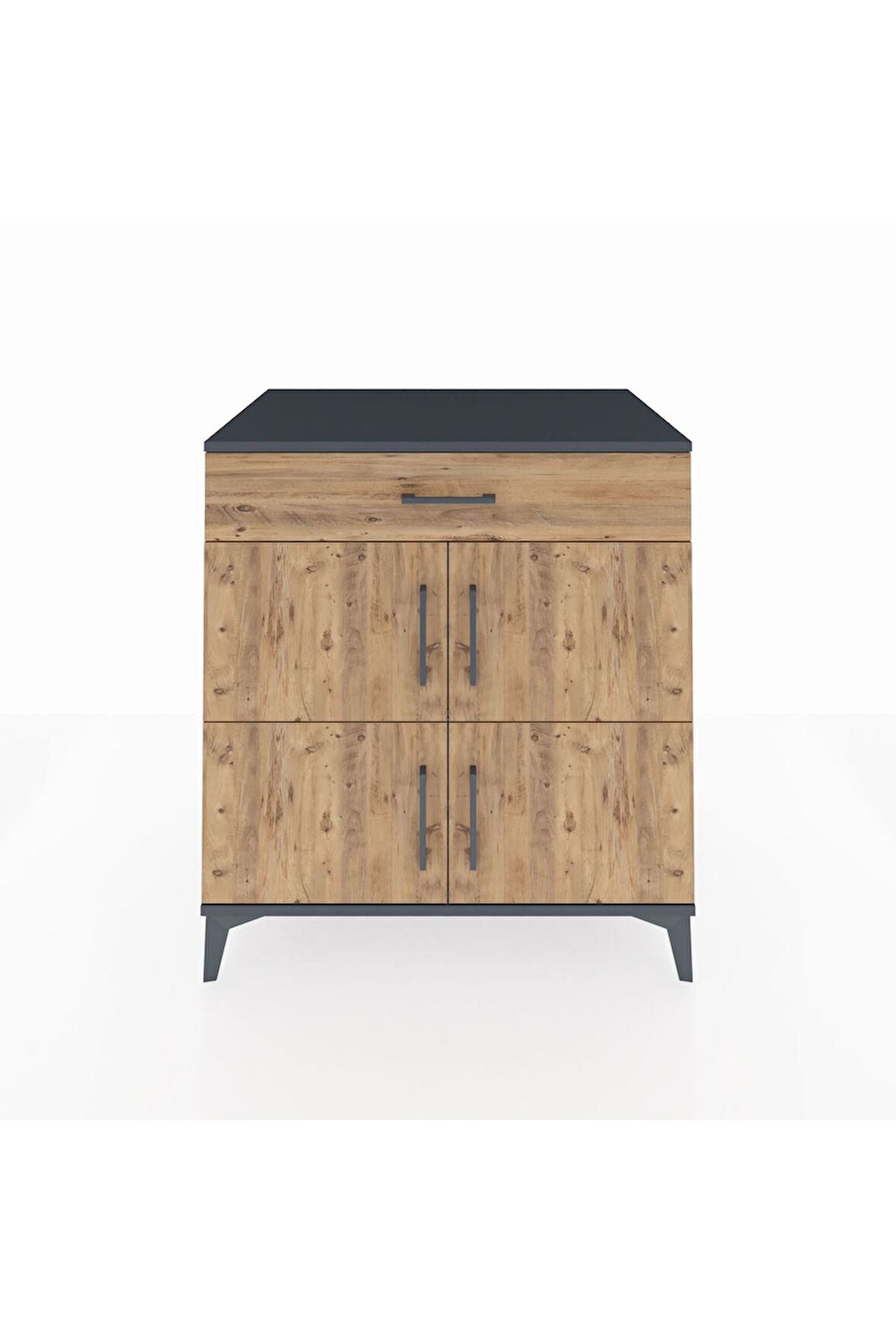 Kronos Şifonyer 3 Raflı Tek Çekmeceli 4 Kapaklı 88x59x96 Antrasit-Çam