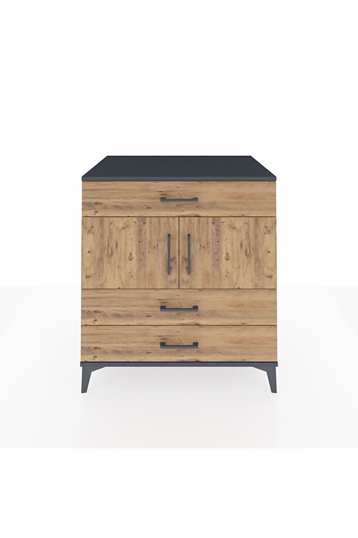 Kronos Şifonyer 2 Raflı 3 Çekmeceli 2 Kapaklı 88x59x96 Antrasit-Çam