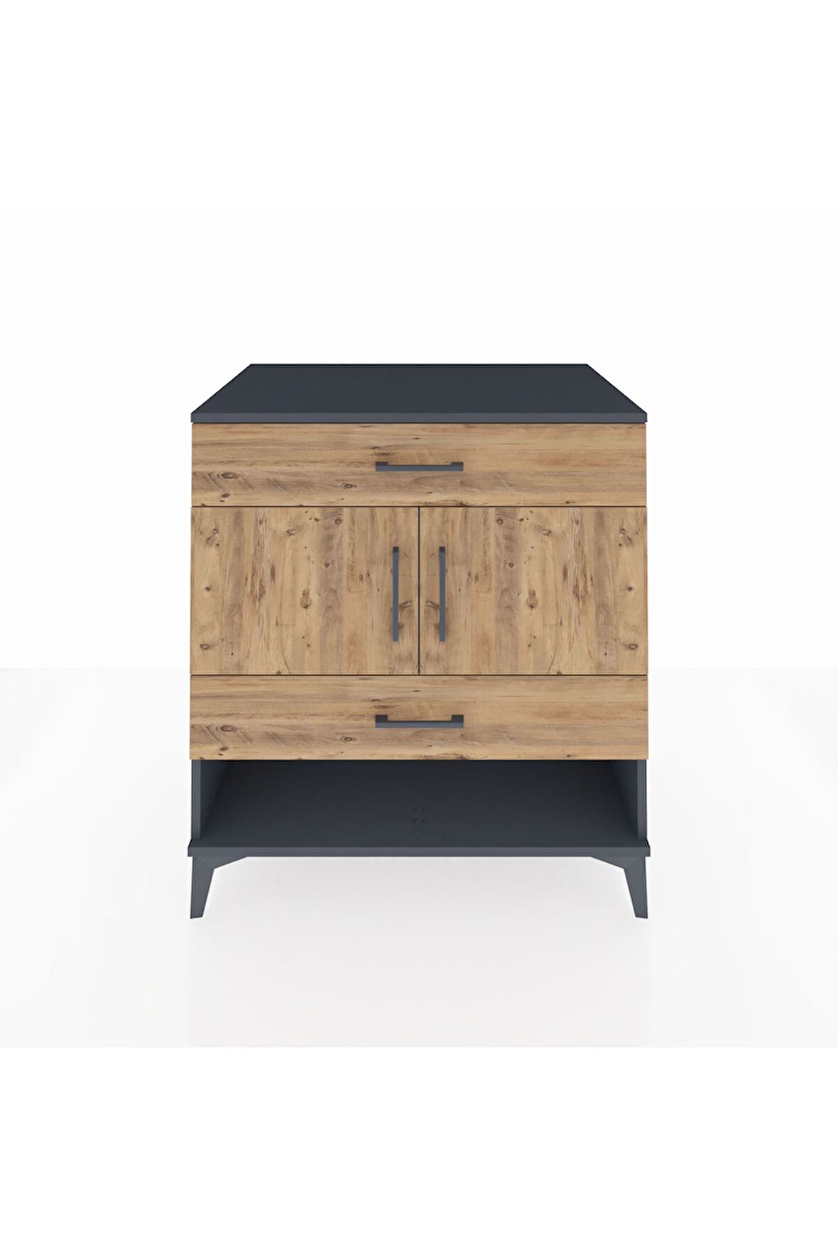 Kronos Şifonyer 2 Raflı 2 Çekmeceli 2 Kapaklı 88x59x96 Antrasit-Çam