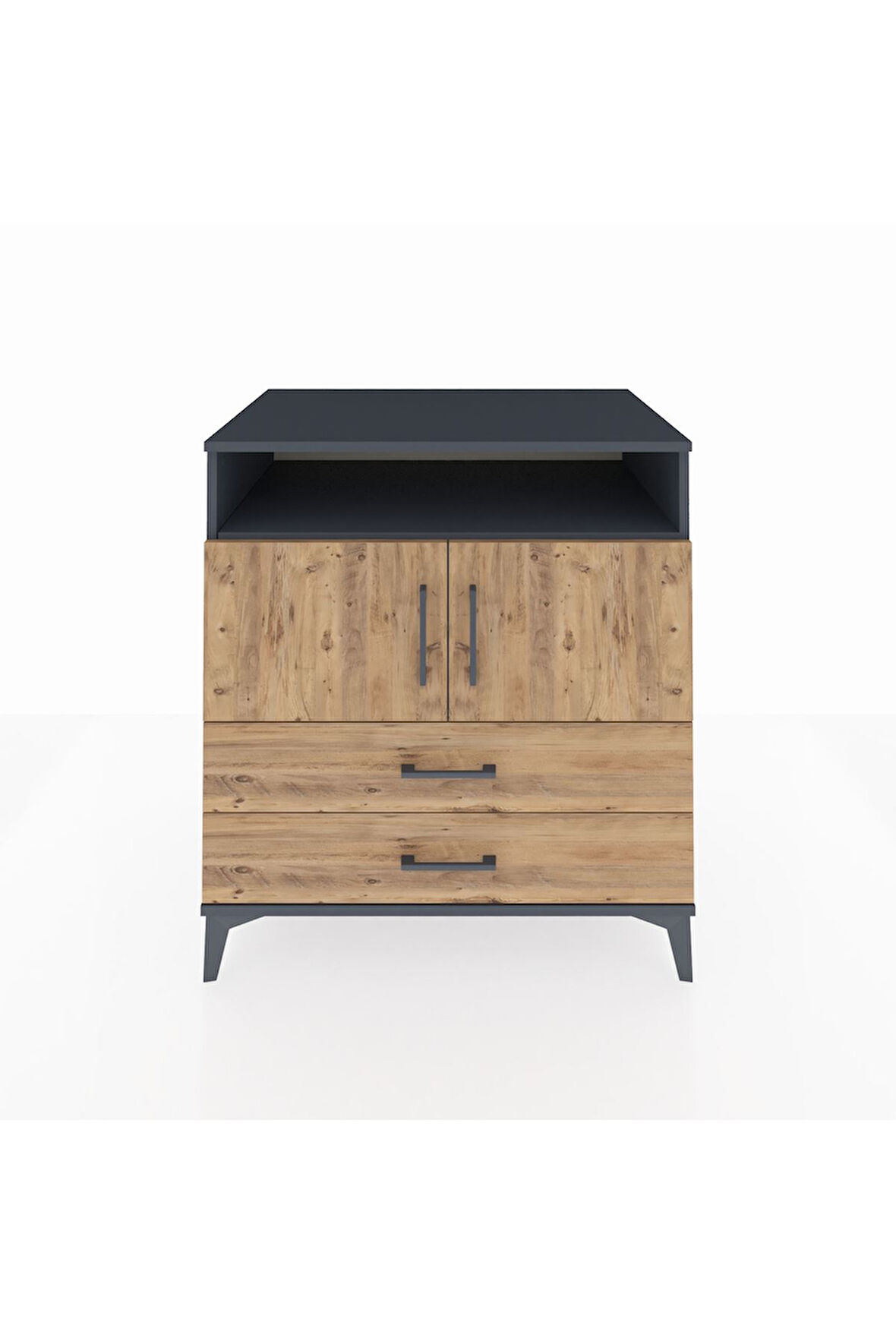 Kronos Şifonyer 3 Raflı 2 Çekmeceli 2 Kapaklı 88x59x96 Antrasit-Çam