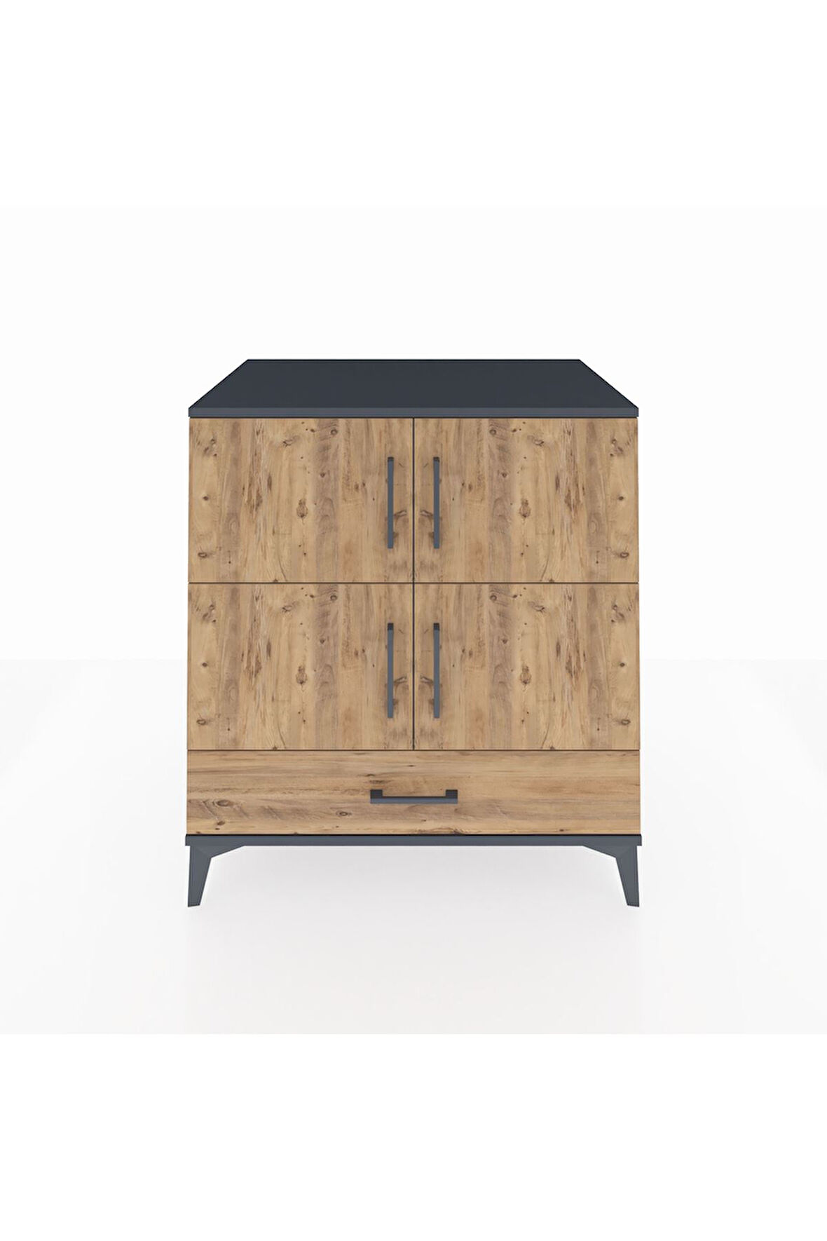 Kronos Şifonyer 4 Raflı Tek Çekmeceli 4 Kapaklı 88x59x96 Antrasit-Çam