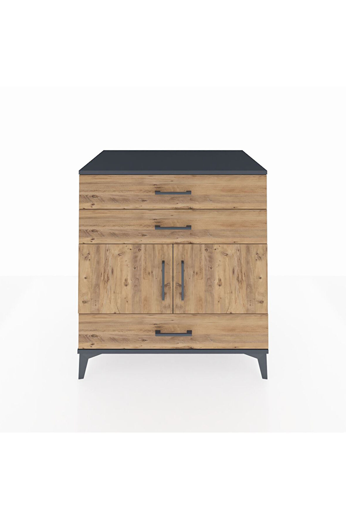 Kronos Şifonyer Tek Raflı 3 Çekmeceli 2 Kapaklı 88x59x96 Antrasit-Çam