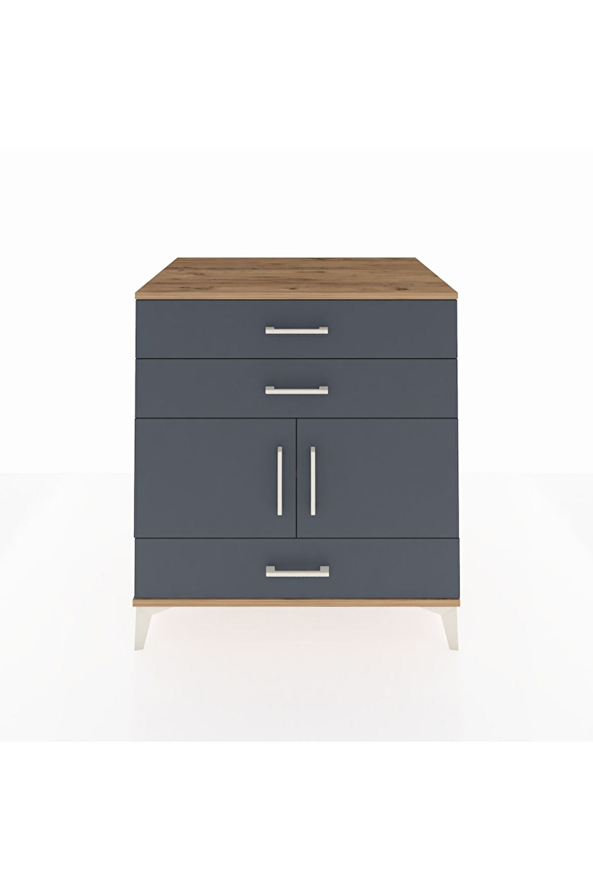 Kronos Şifonyer Tek Raflı 3 Çekmeceli 2 Kapaklı 88x59x96 Çam-Antrasit