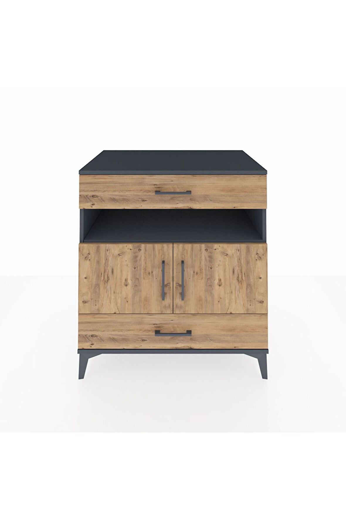 Kronos Şifonyer 2 Raflı 2 Çekmeceli 2 Kapaklı 88x59x96 Antrasit-Çam