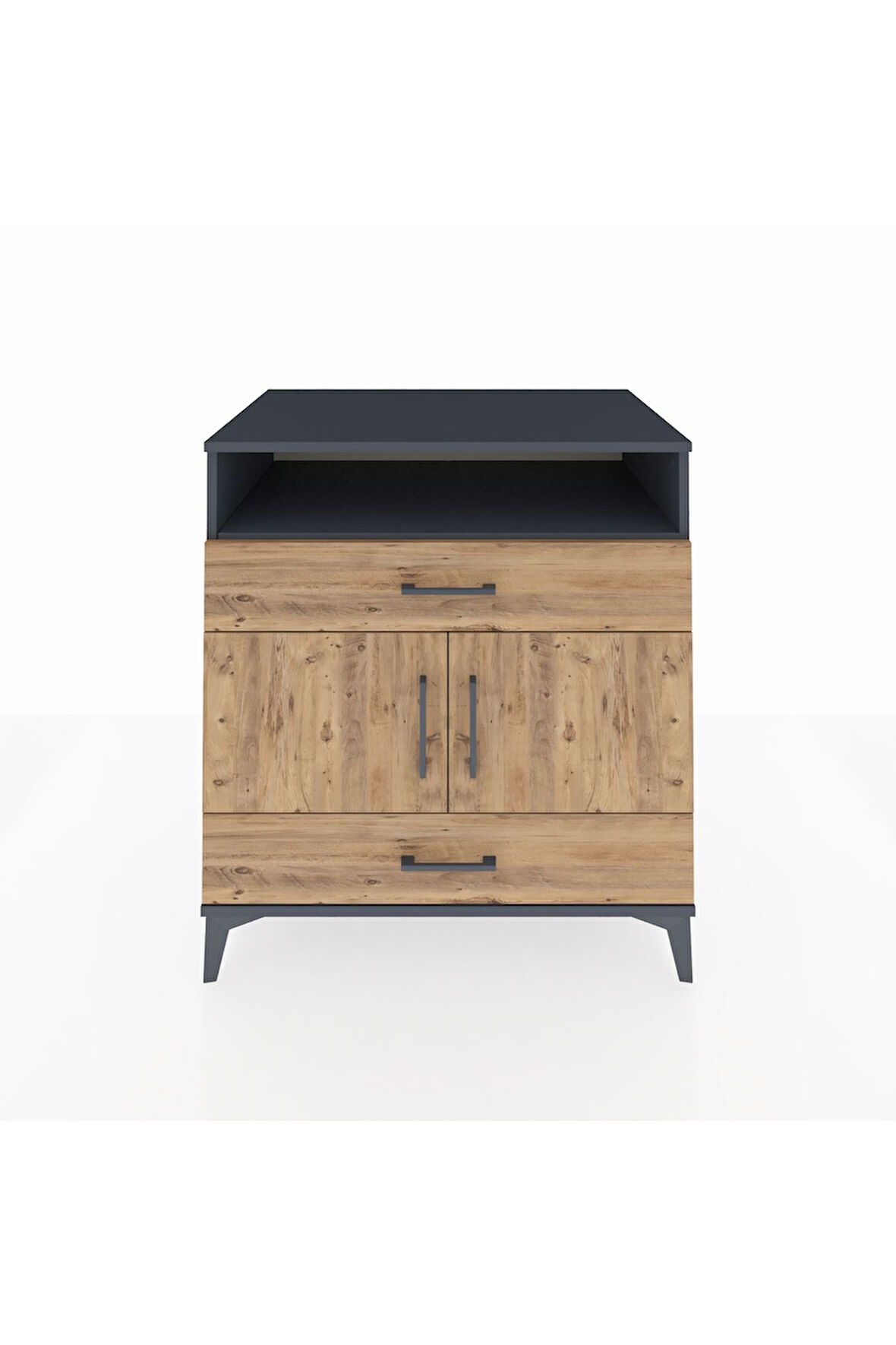 Kronos Şifonyer 2 Raflı 2 Çekmeceli 2 Kapaklı 88x59x96 Antrasit-Çam