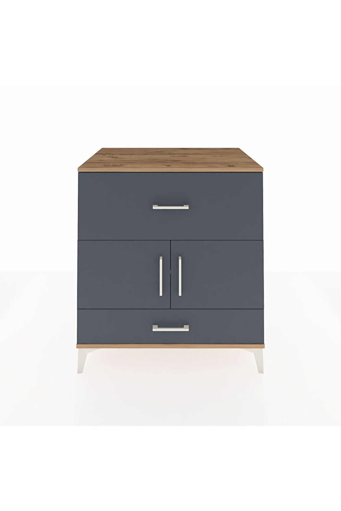 Kronos Şifonyer Tek Raflı 2 Çekmeceli 2 Kapaklı 88x59x96 Çam-Antrasit